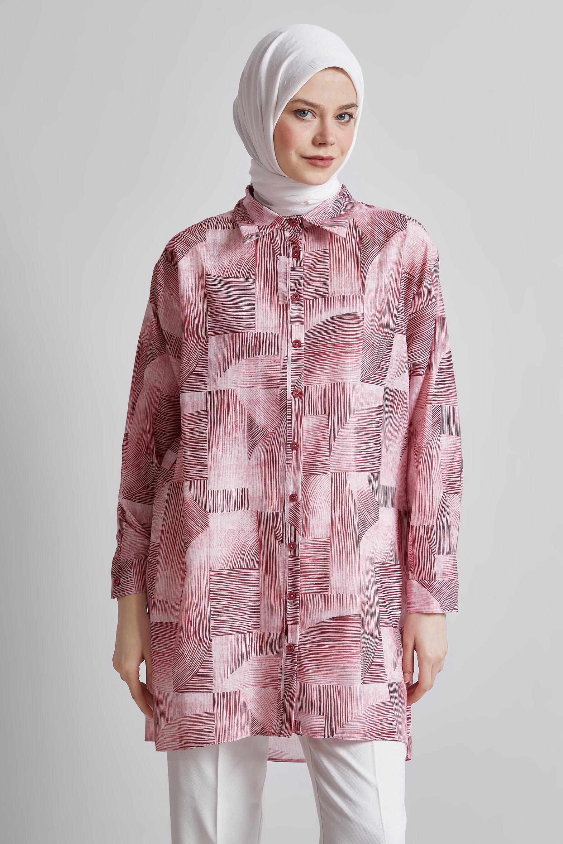 Tesettür giyim BORDO DESENLİ TUNİK 45405