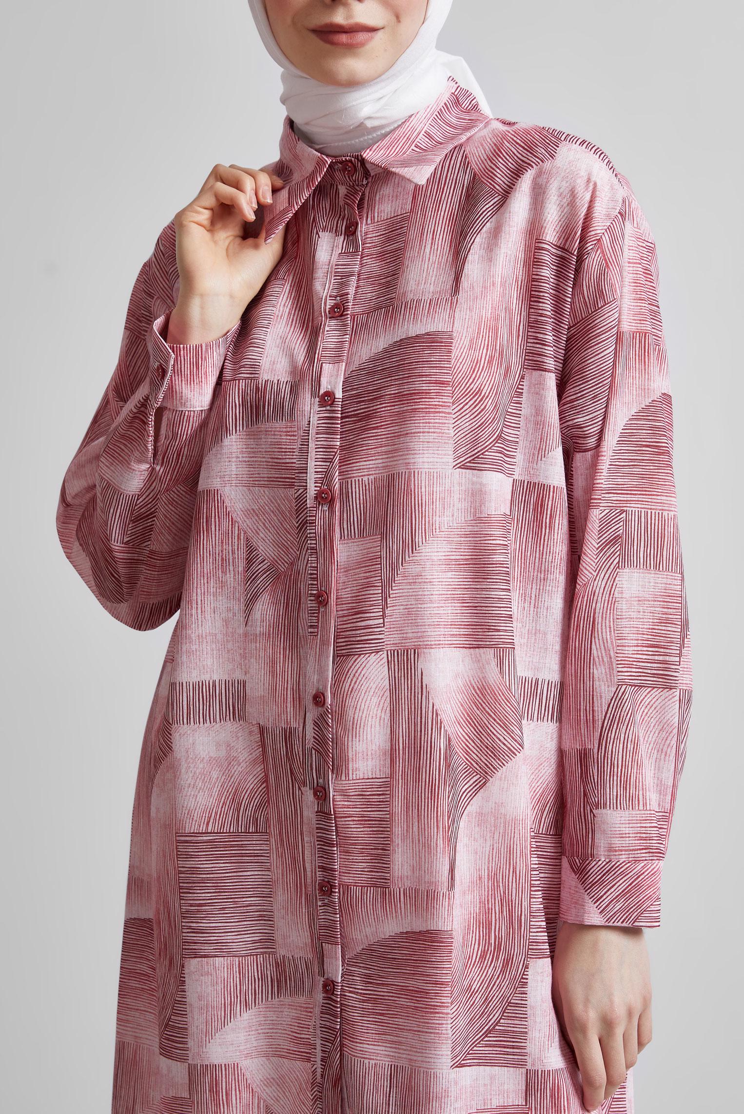 Tesettür giyim BORDO DESENLİ TUNİK 45405