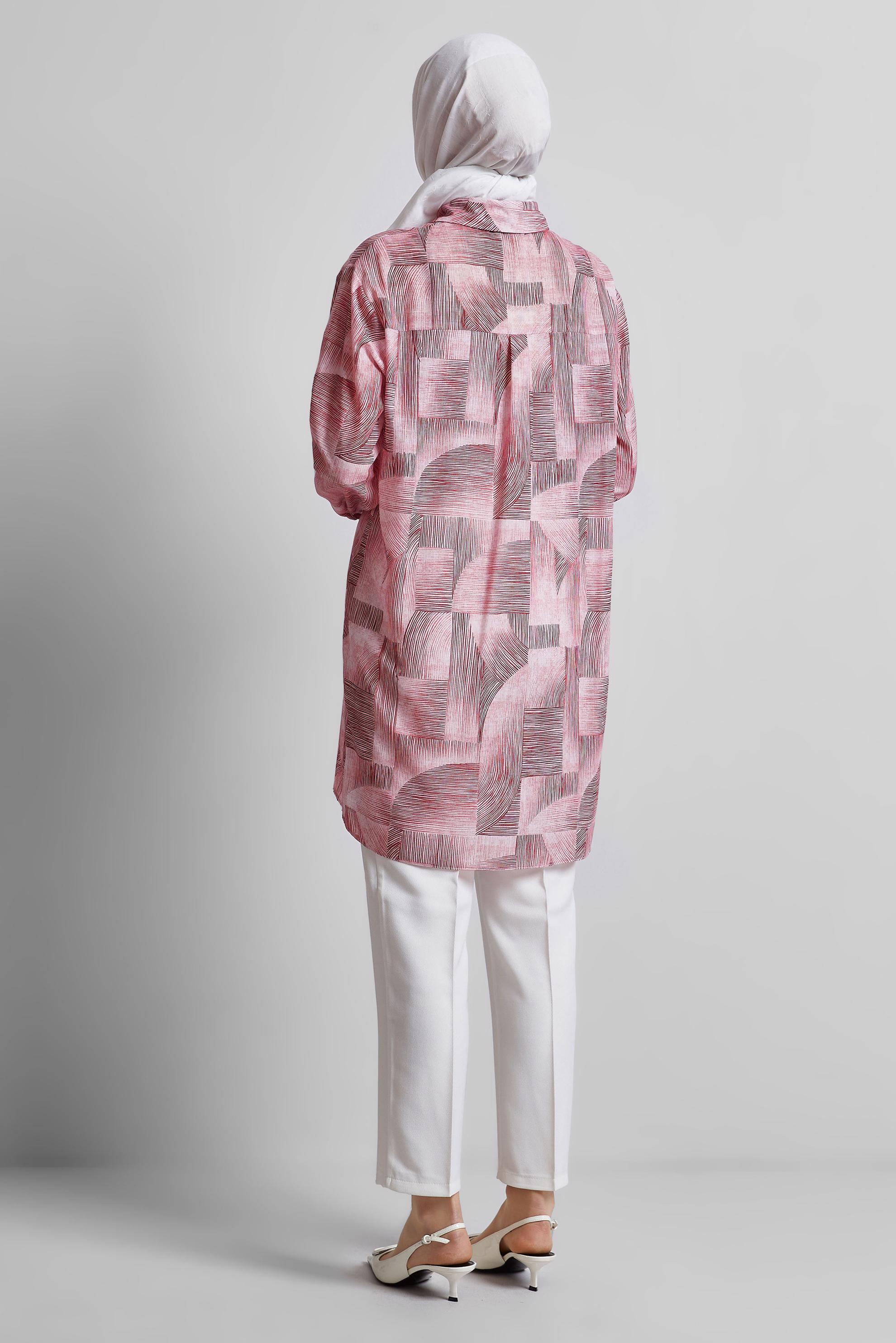 Tesettür giyim BORDO DESENLİ TUNİK 45405