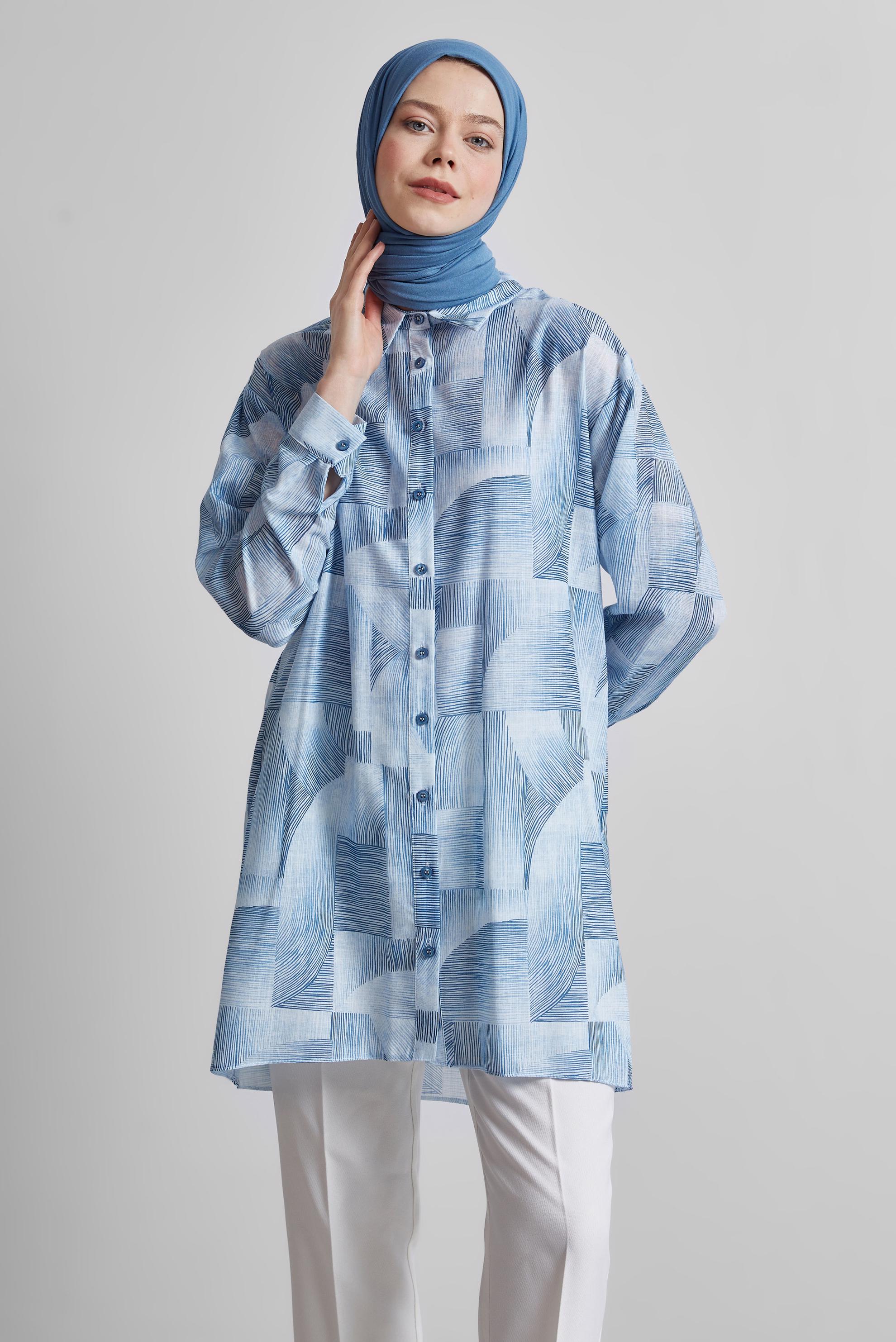 Tesettür giyim LACİVERT DESENLİ TUNİK 45405