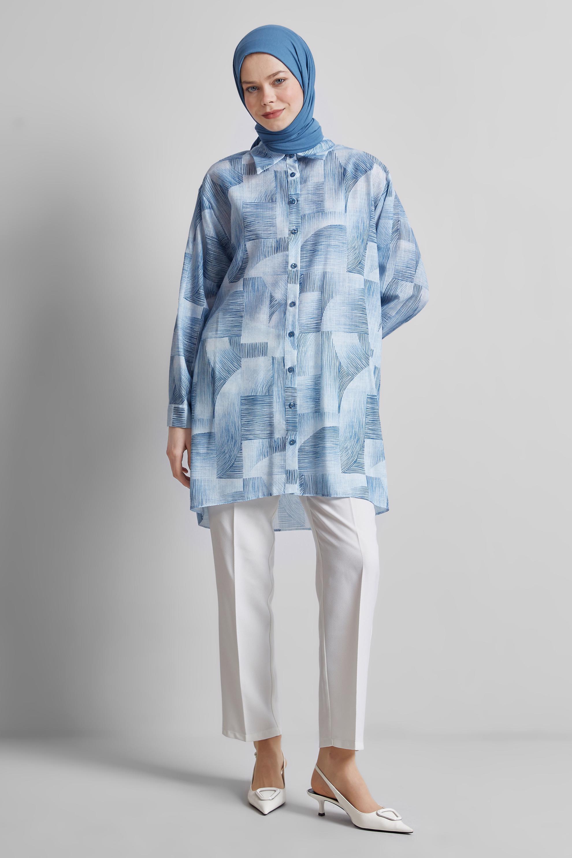 Tesettür giyim LACİVERT DESENLİ TUNİK 45405