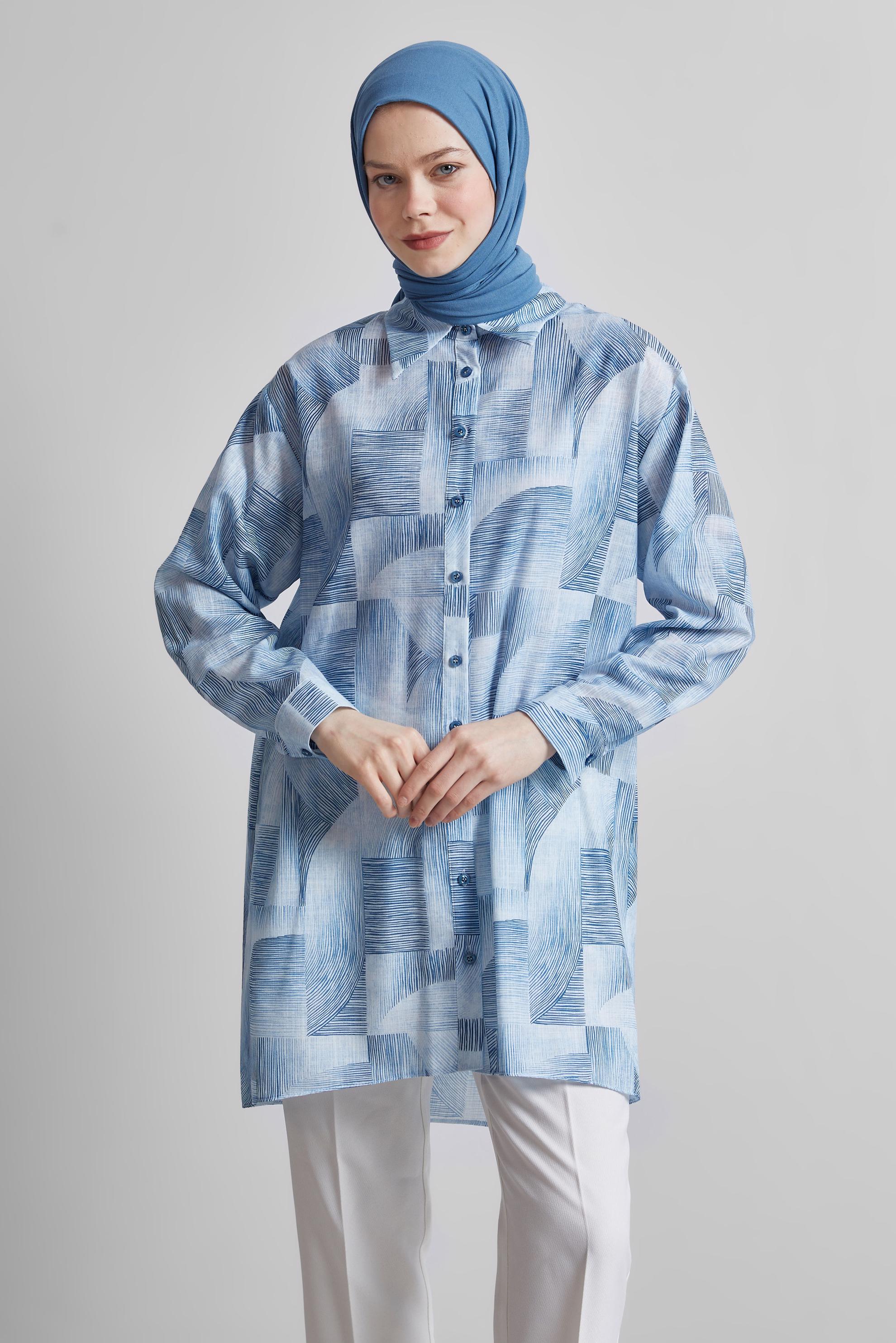 Tesettür giyim LACİVERT DESENLİ TUNİK 45405