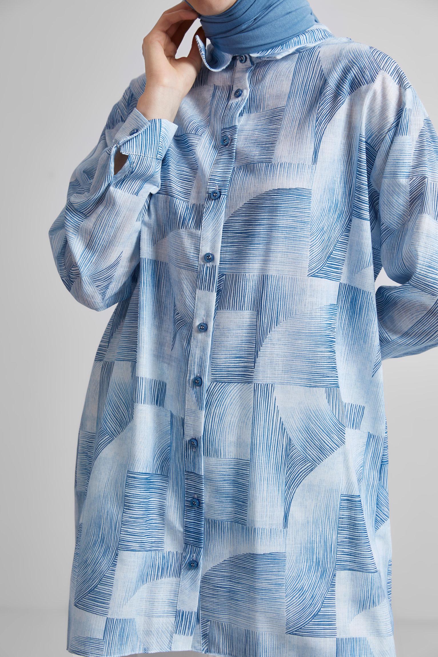 Tesettür giyim LACİVERT DESENLİ TUNİK 45405