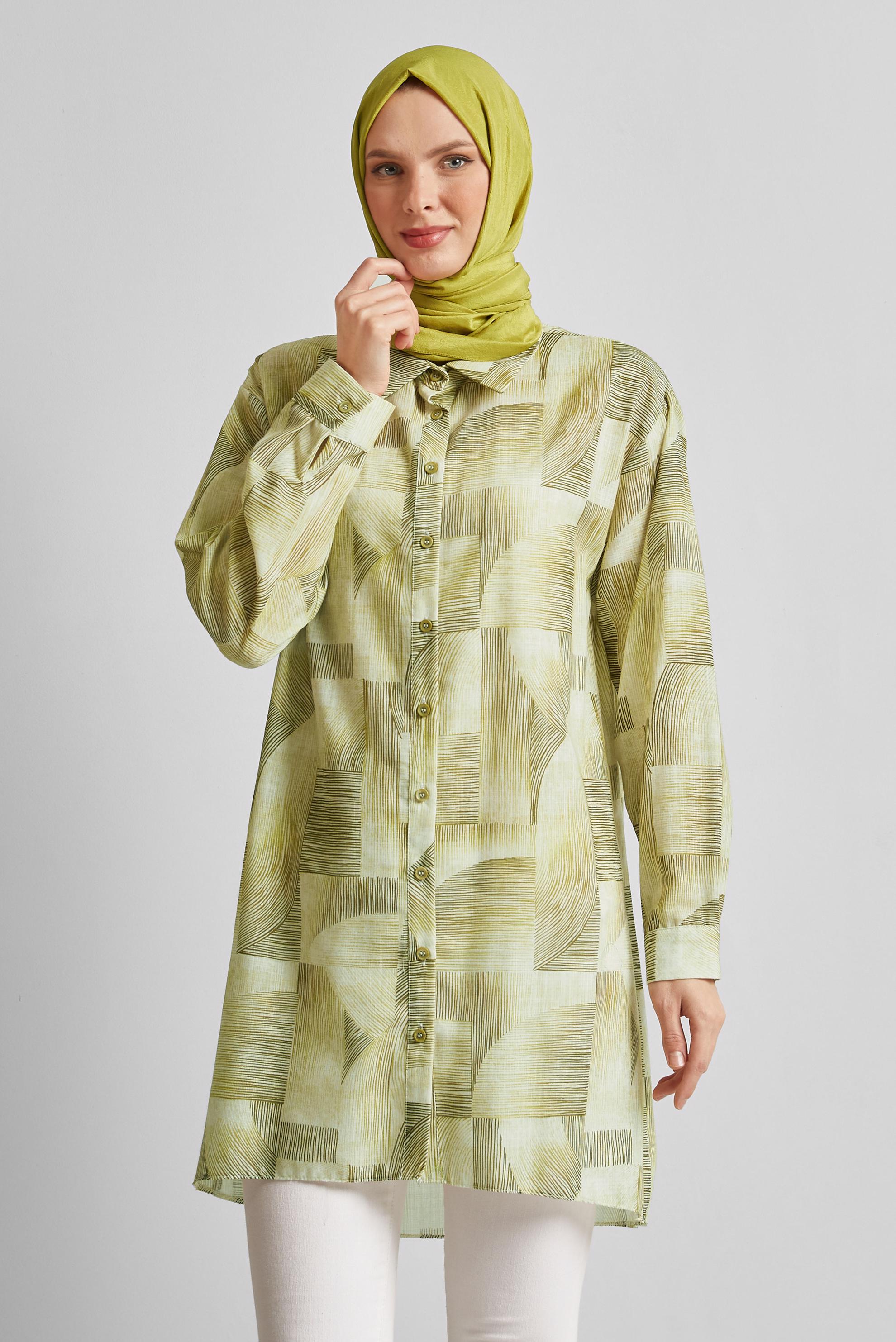 Tesettür giyim YEŞİL DESENLİ TUNİK 45405