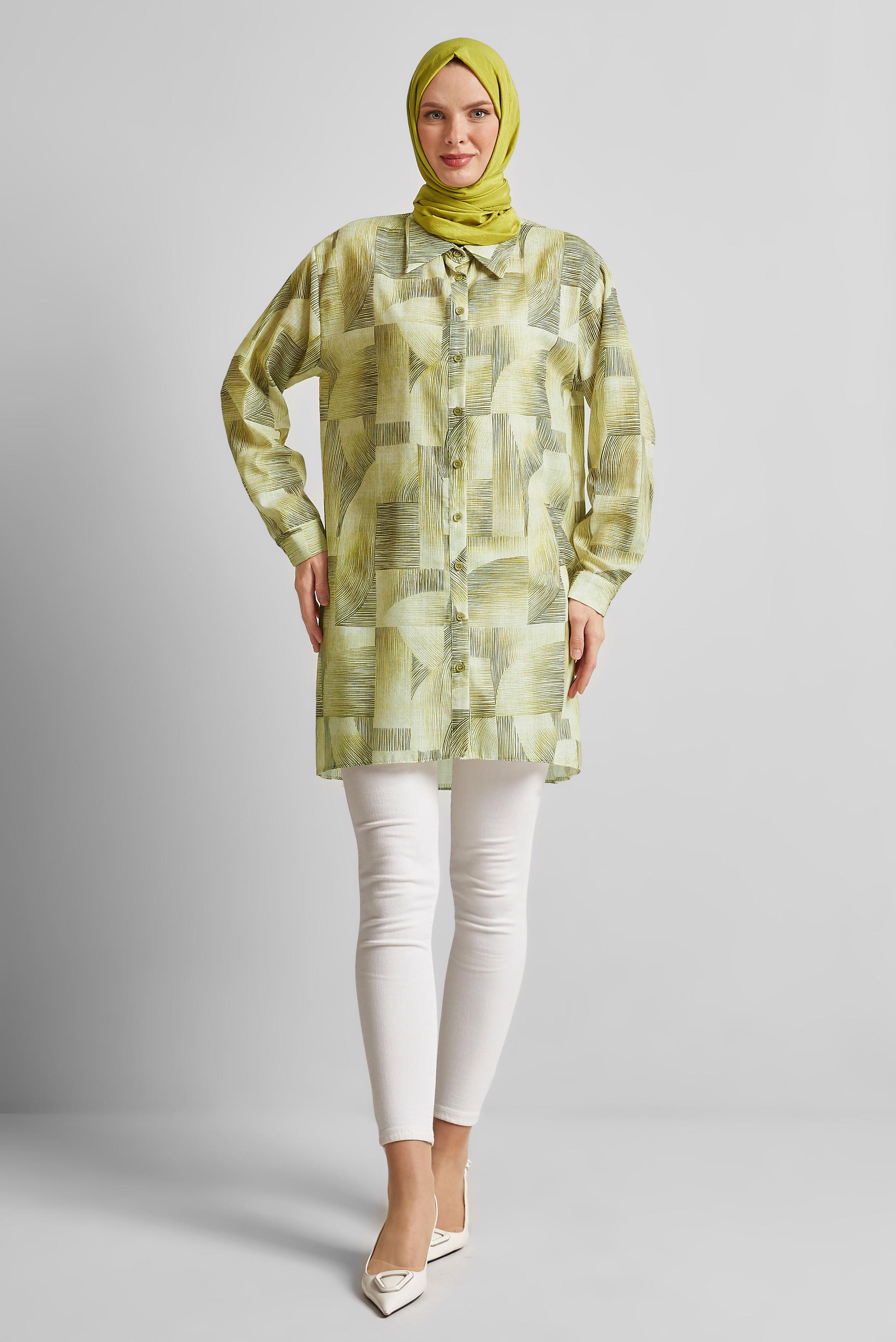 Tesettür giyim YEŞİL DESENLİ TUNİK 45405