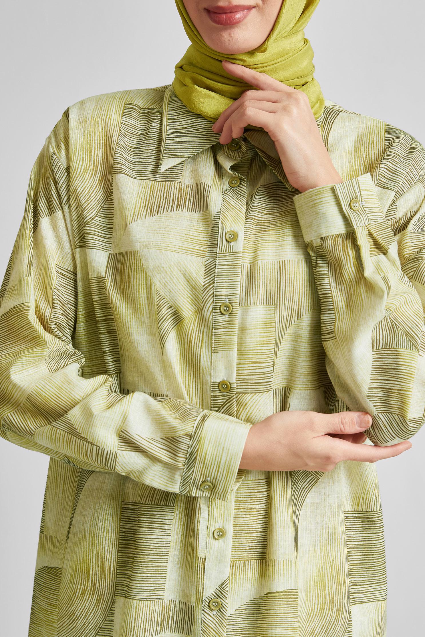 Tesettür giyim YEŞİL DESENLİ TUNİK 45405