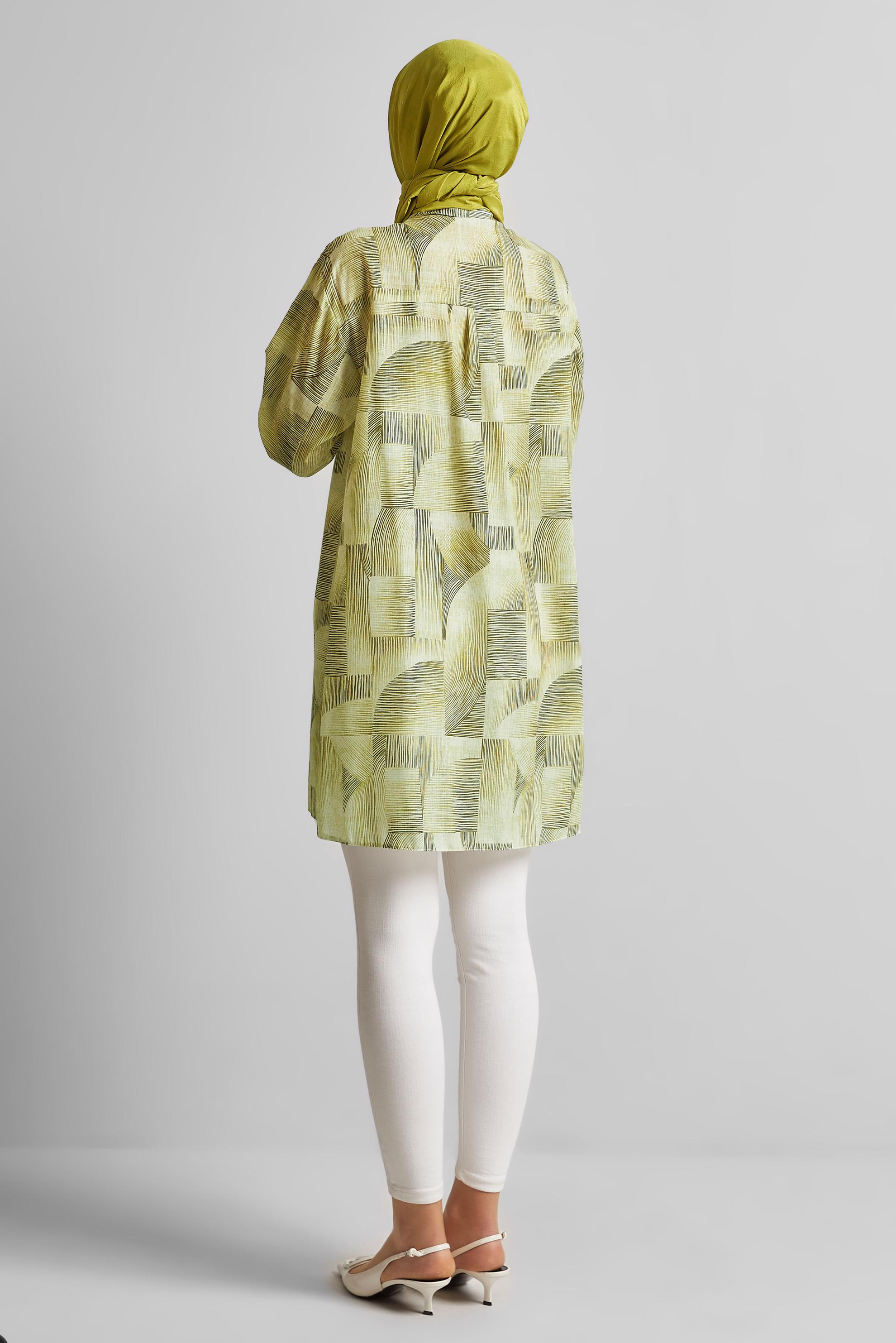 Tesettür giyim YEŞİL DESENLİ TUNİK 45405