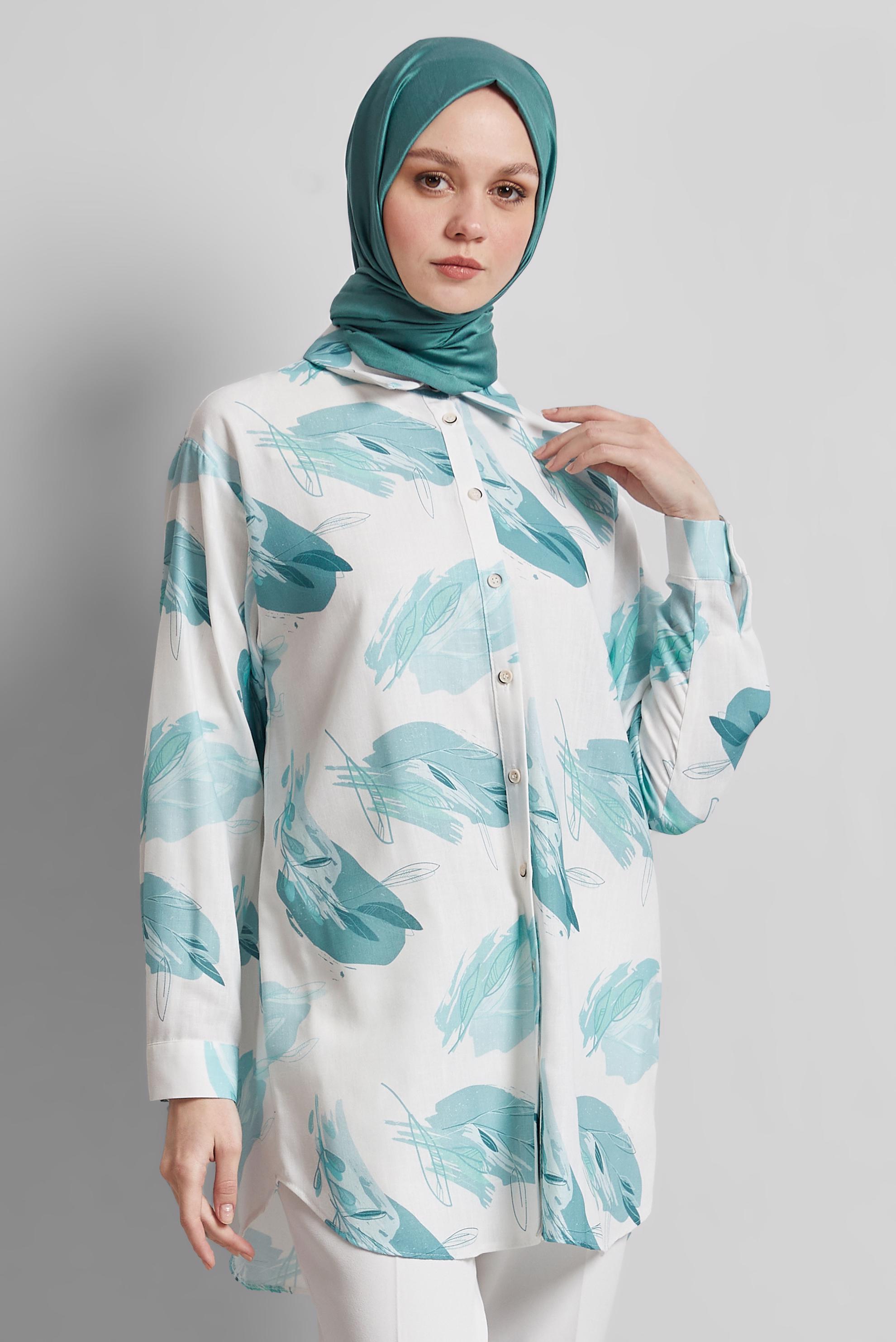 Tesettür giyim MAVİ DESENLİ TUNİK 45406