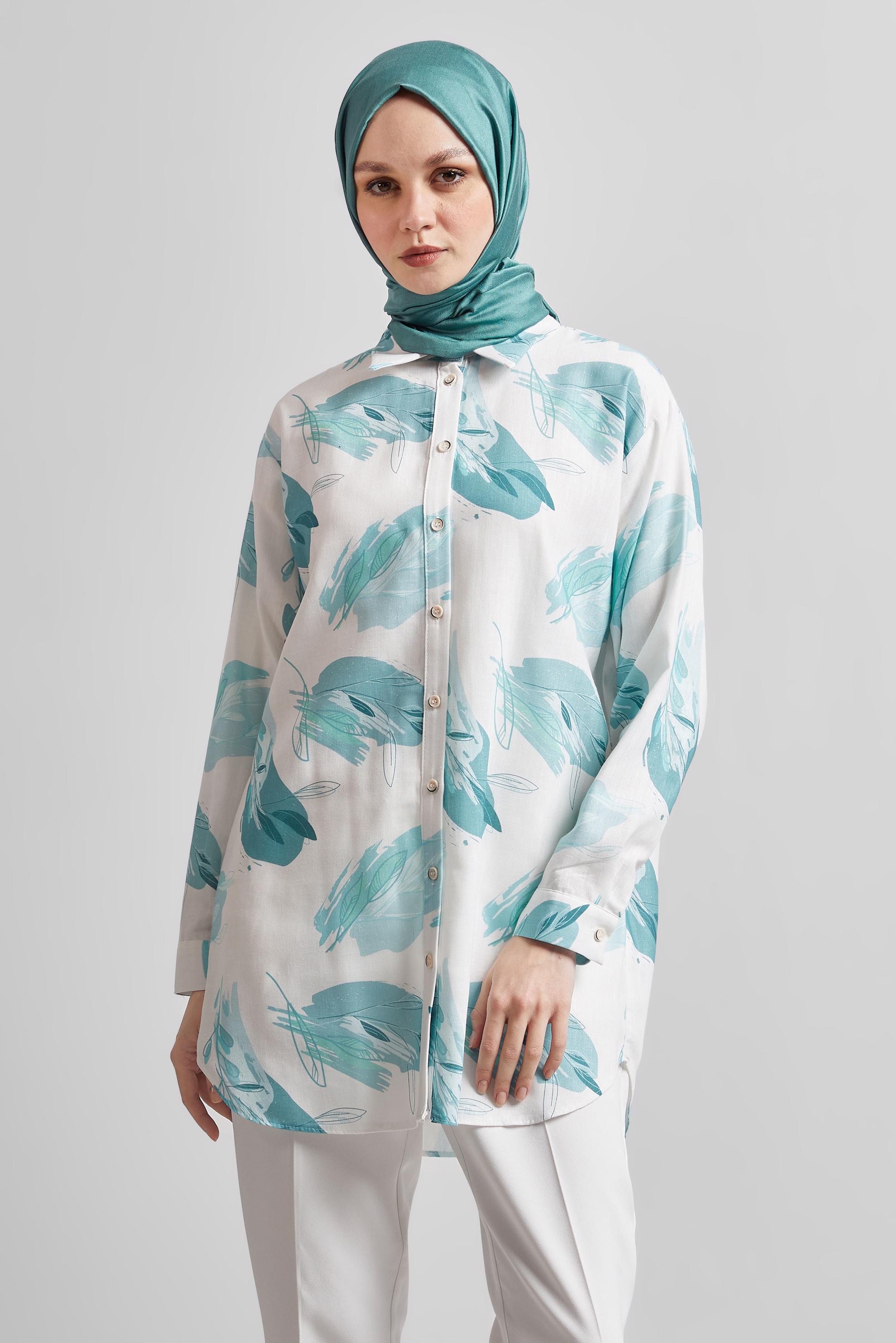 Tesettür giyim MAVİ DESENLİ TUNİK 45406