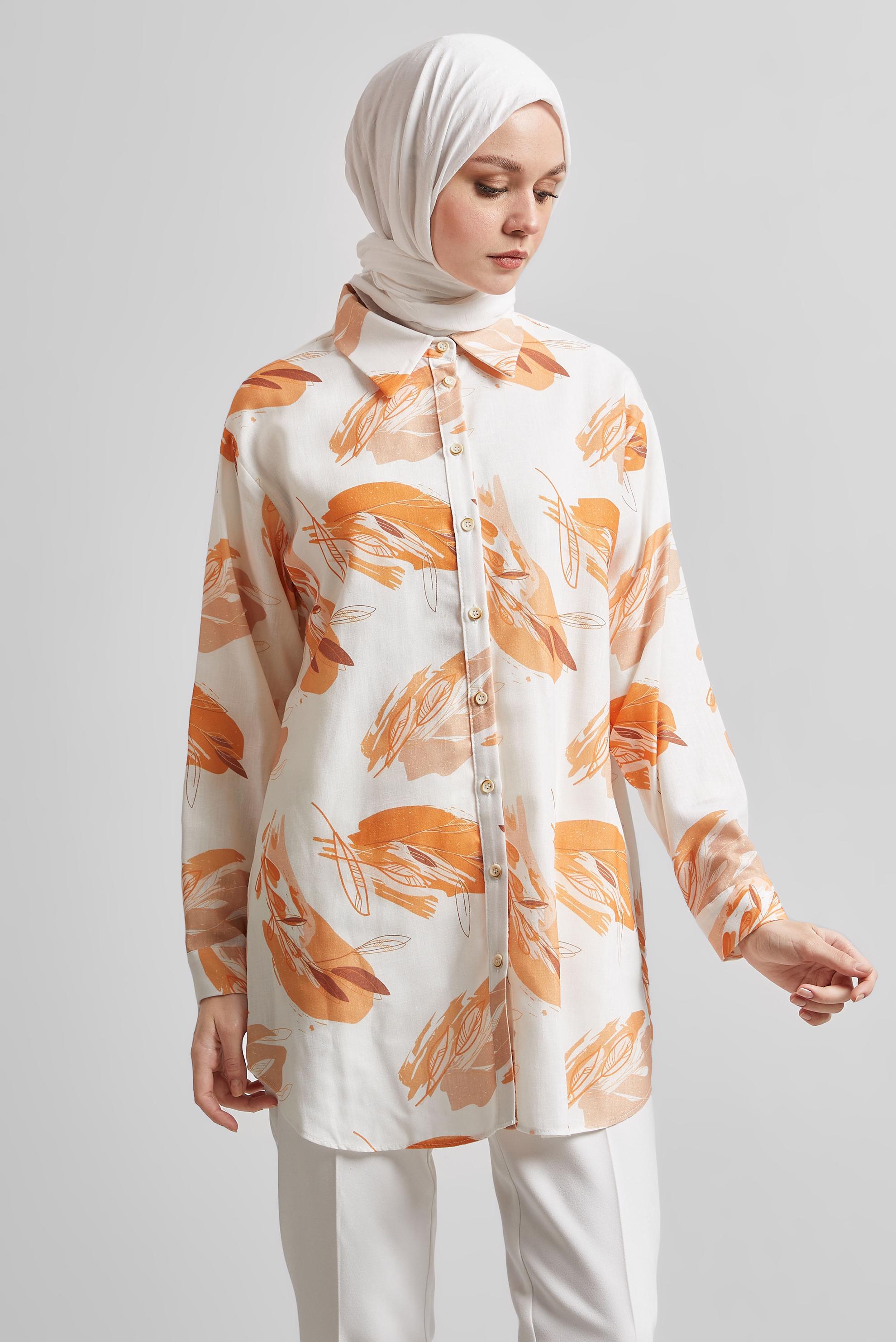 Tesettür giyim TURUNCU DESENLİ TUNİK 45406