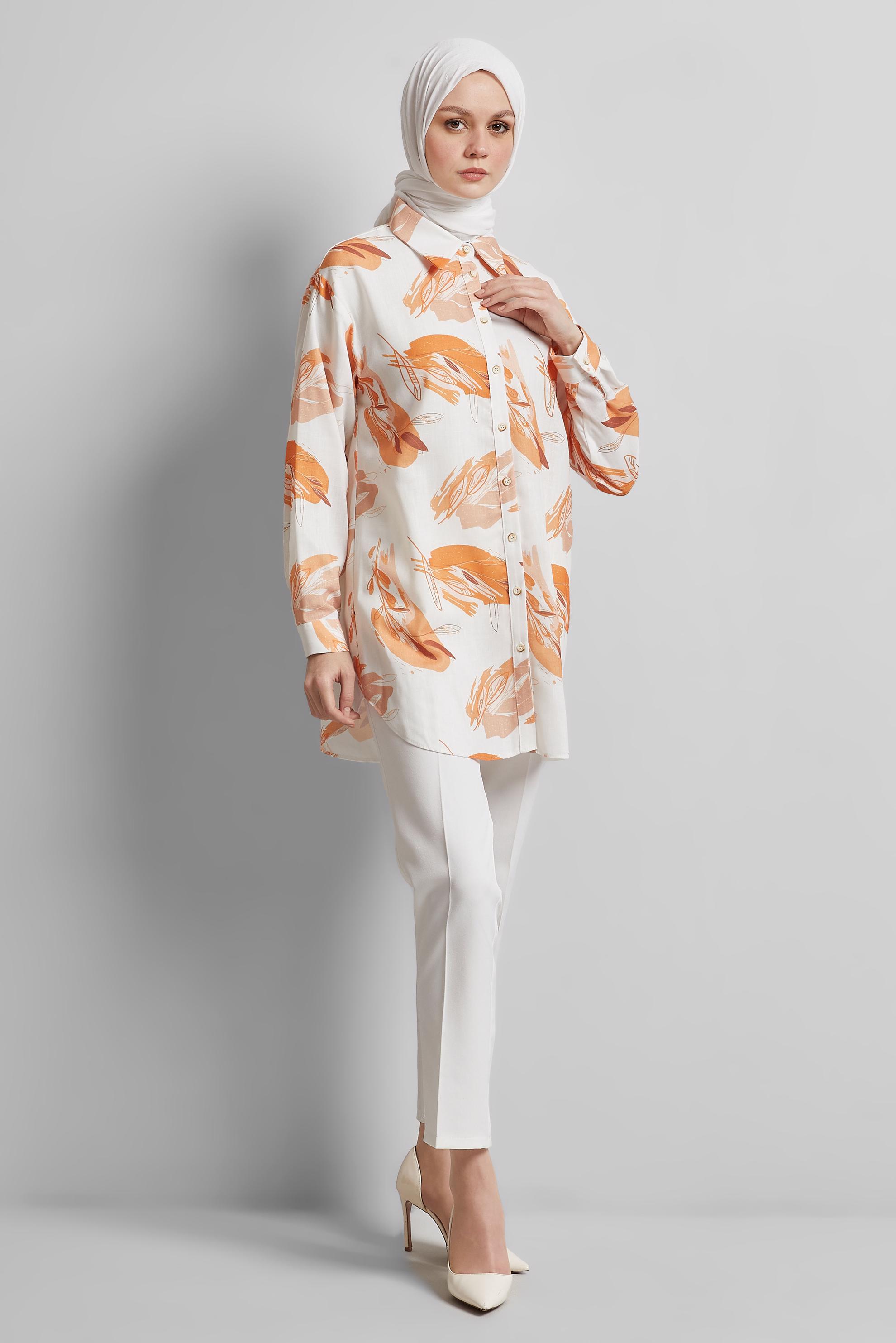 Tesettür giyim TURUNCU DESENLİ TUNİK 45406