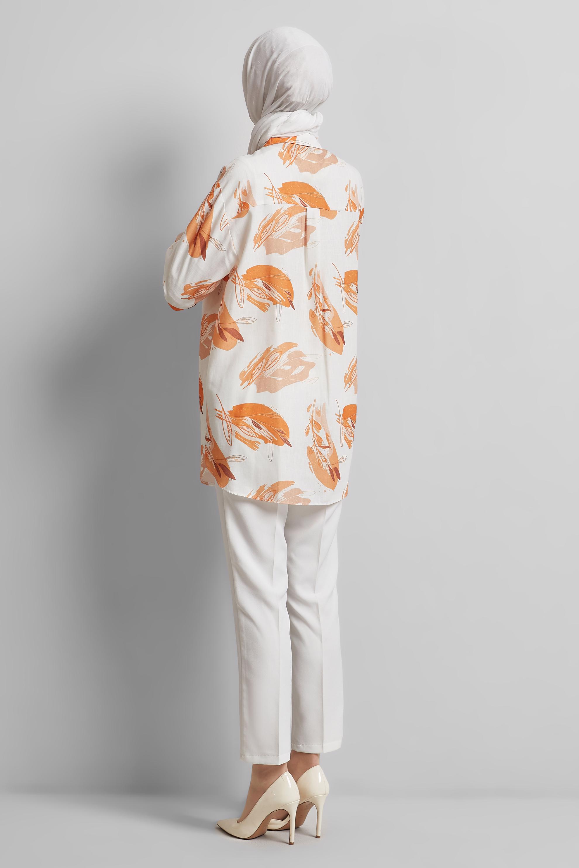 Tesettür giyim TURUNCU DESENLİ TUNİK 45406