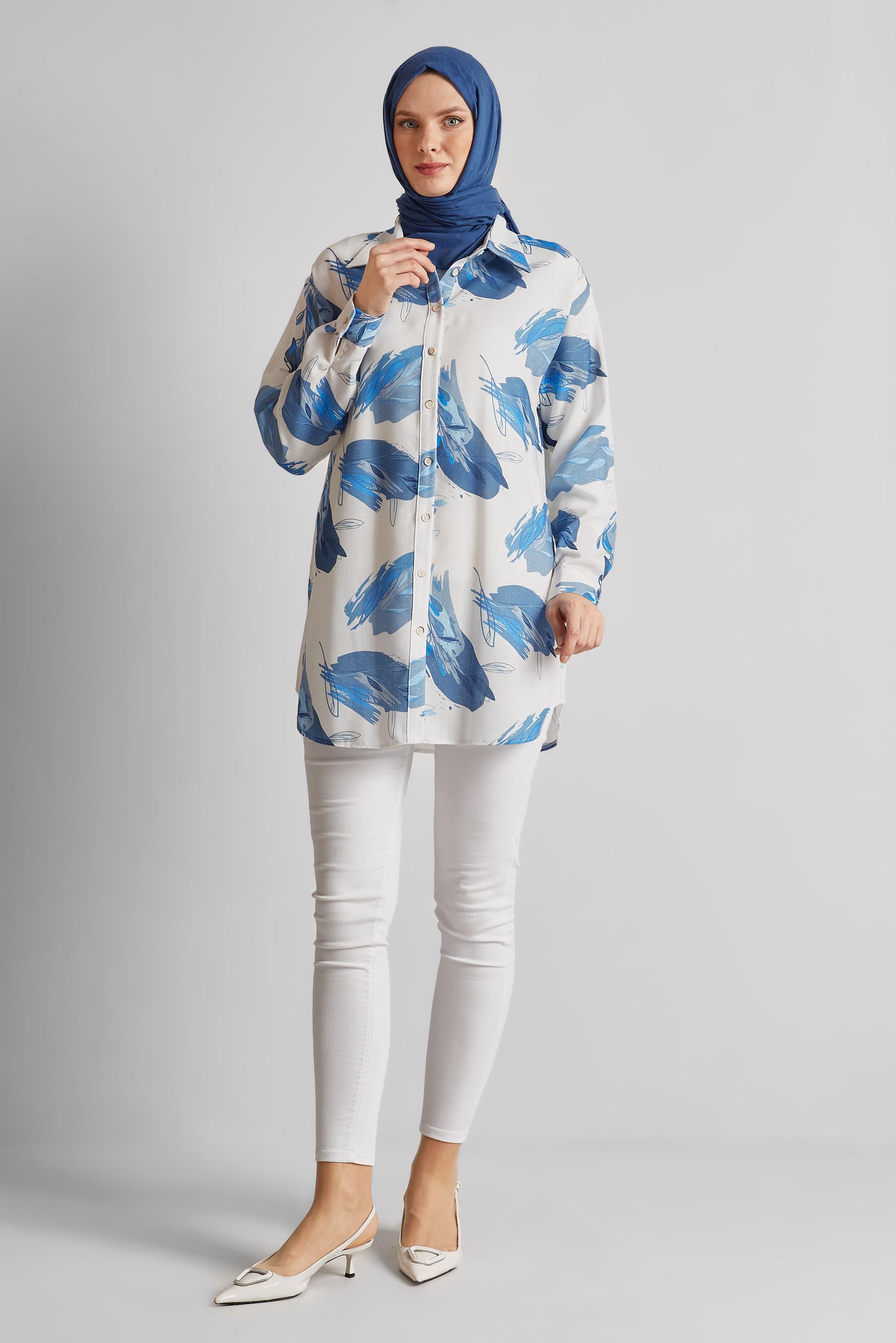 Tesettür giyim LACİVERT DESENLİ TUNİK 45406