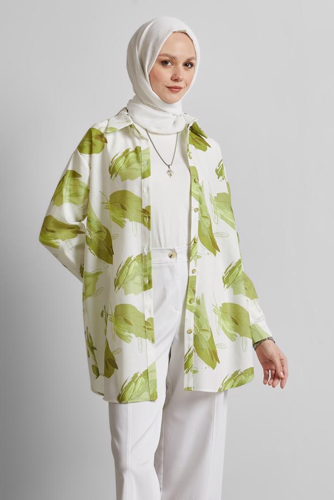 Tesettür giyim YEŞİL DESENLİ TUNİK 45406 - ALVİNA