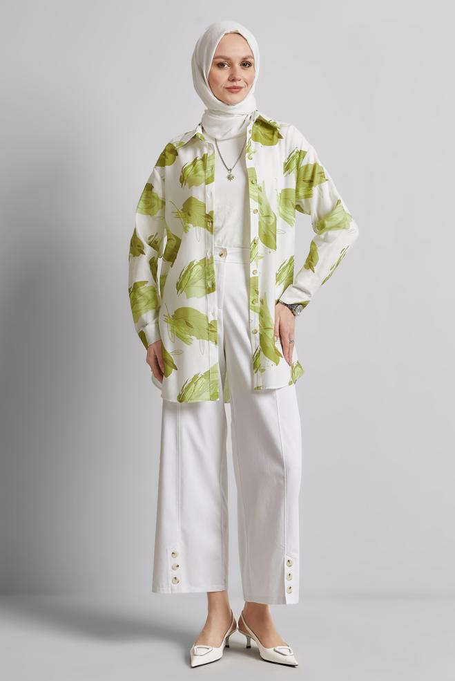 Tesettür giyim YEŞİL DESENLİ TUNİK 45406 - ALVİNA