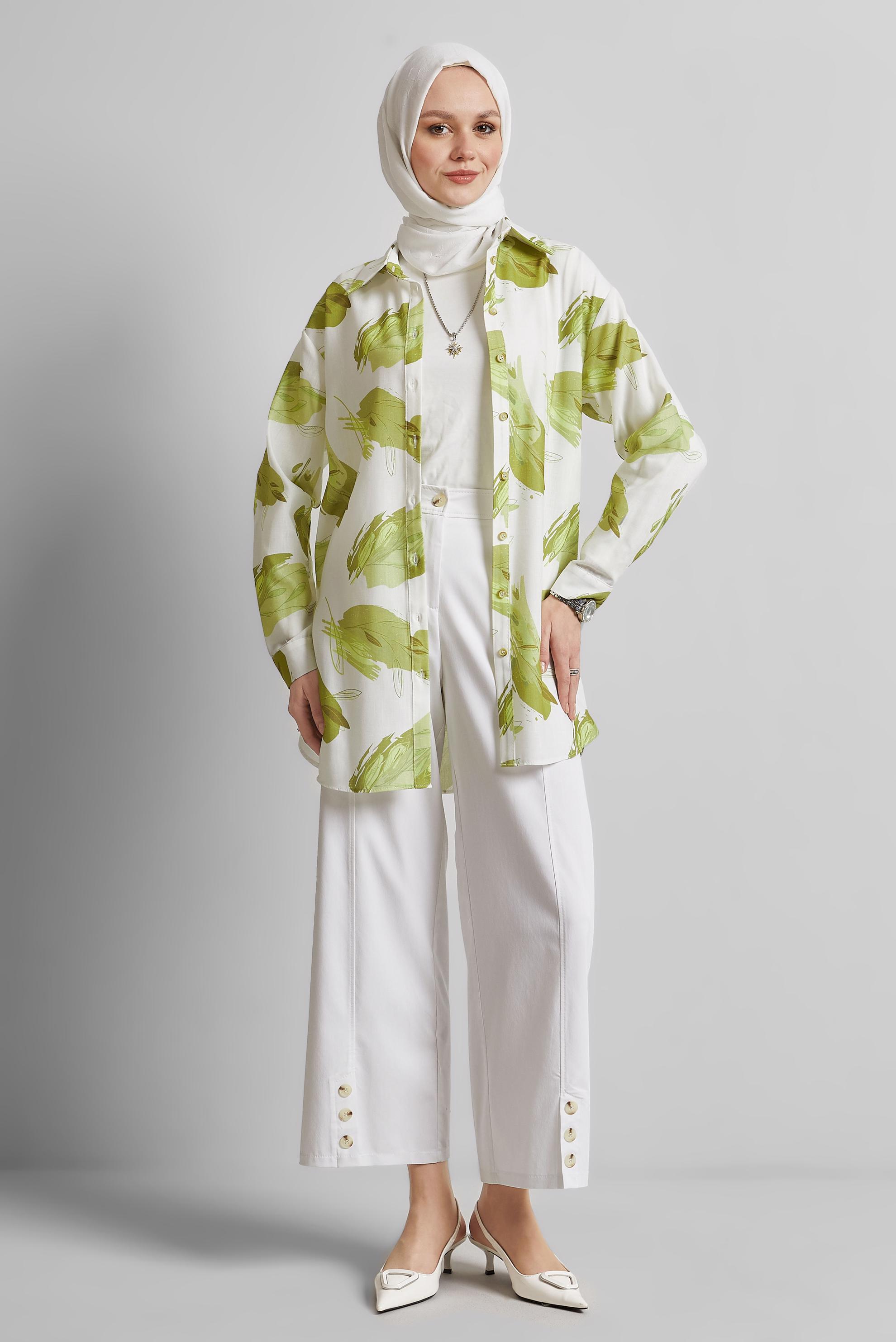 Tesettür giyim YEŞİL DESENLİ TUNİK 45406