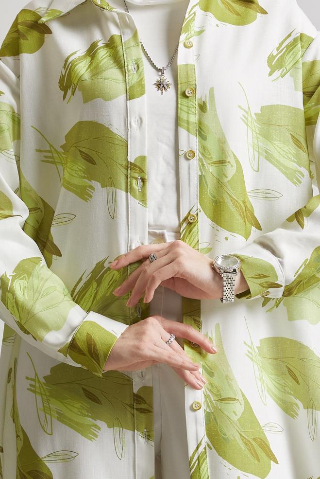 Tesettür giyim YEŞİL DESENLİ TUNİK 45406 - ALVİNA