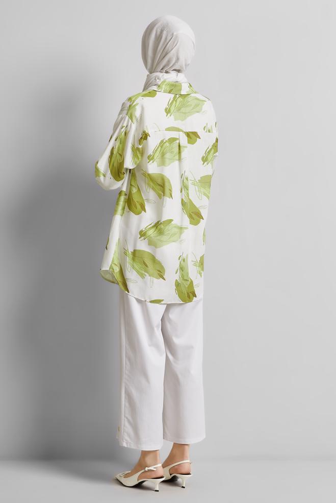 Tesettür giyim YEŞİL DESENLİ TUNİK 45406 - ALVİNA