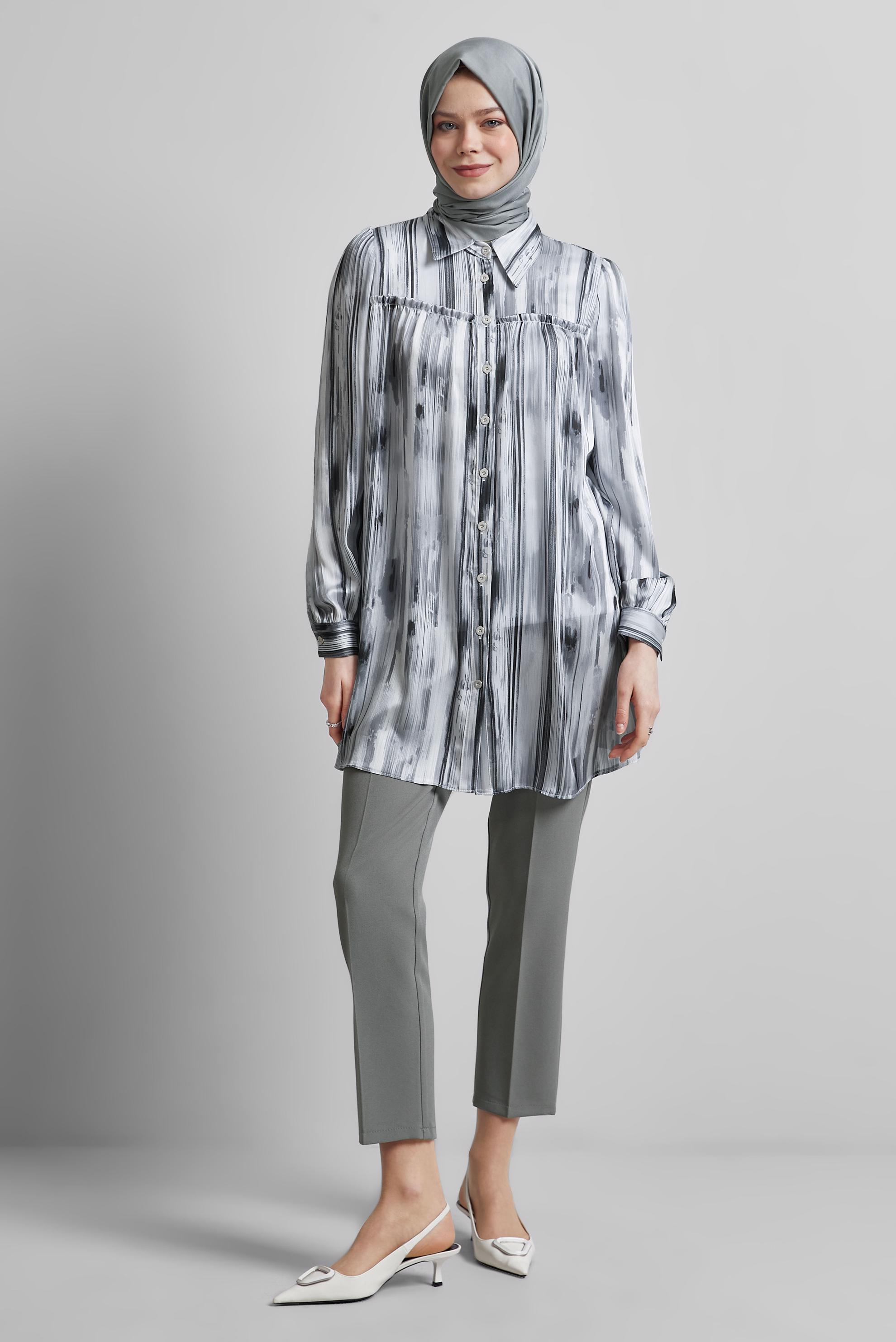 Tesettür giyim SİYAH SATEN GÖMLEK TUNİK 45407