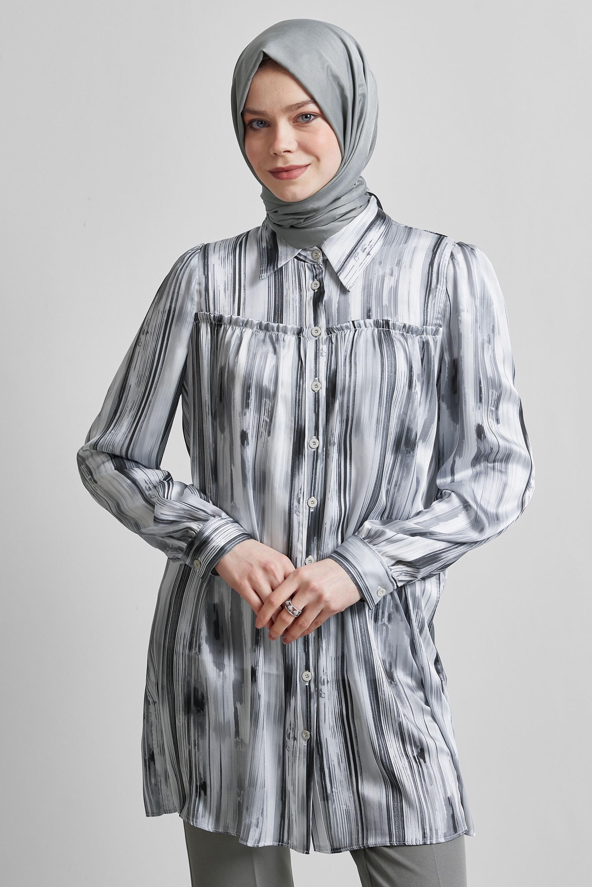 Tesettür giyim SİYAH SATEN GÖMLEK TUNİK 45407