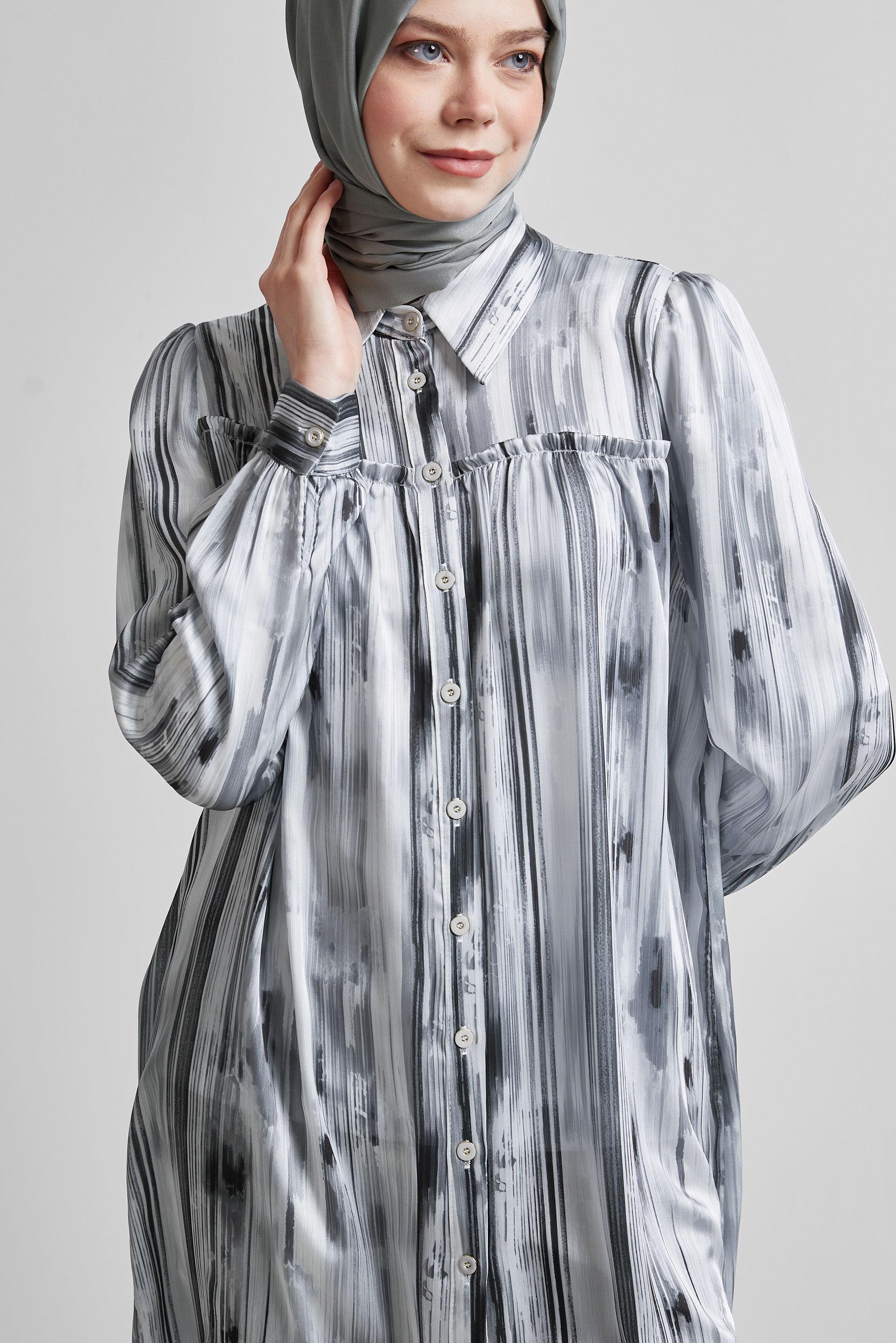 Tesettür giyim SİYAH SATEN GÖMLEK TUNİK 45407