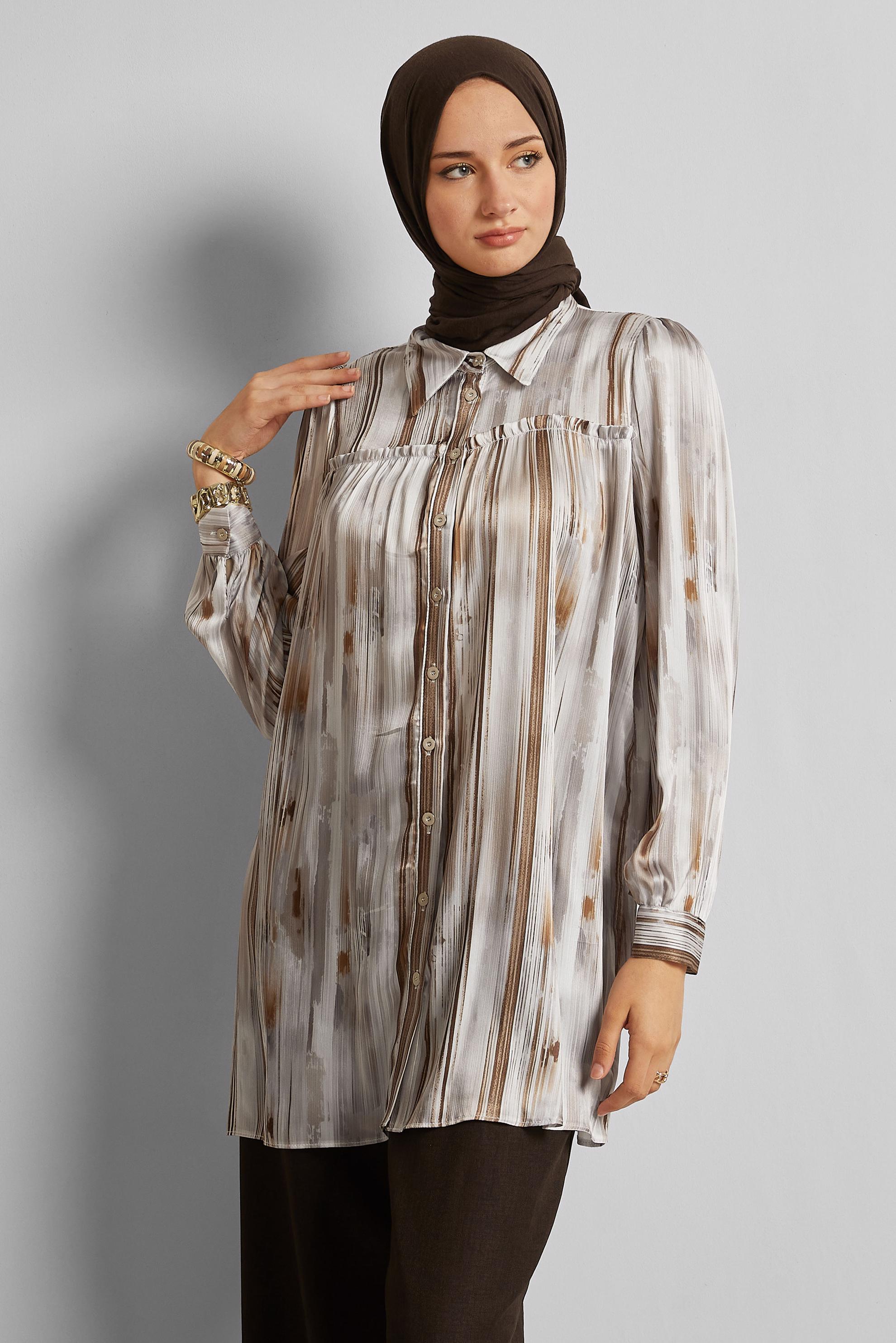 Tesettür giyim BAKIR / BRONZ SATEN GÖMLEK TUNİK 45407