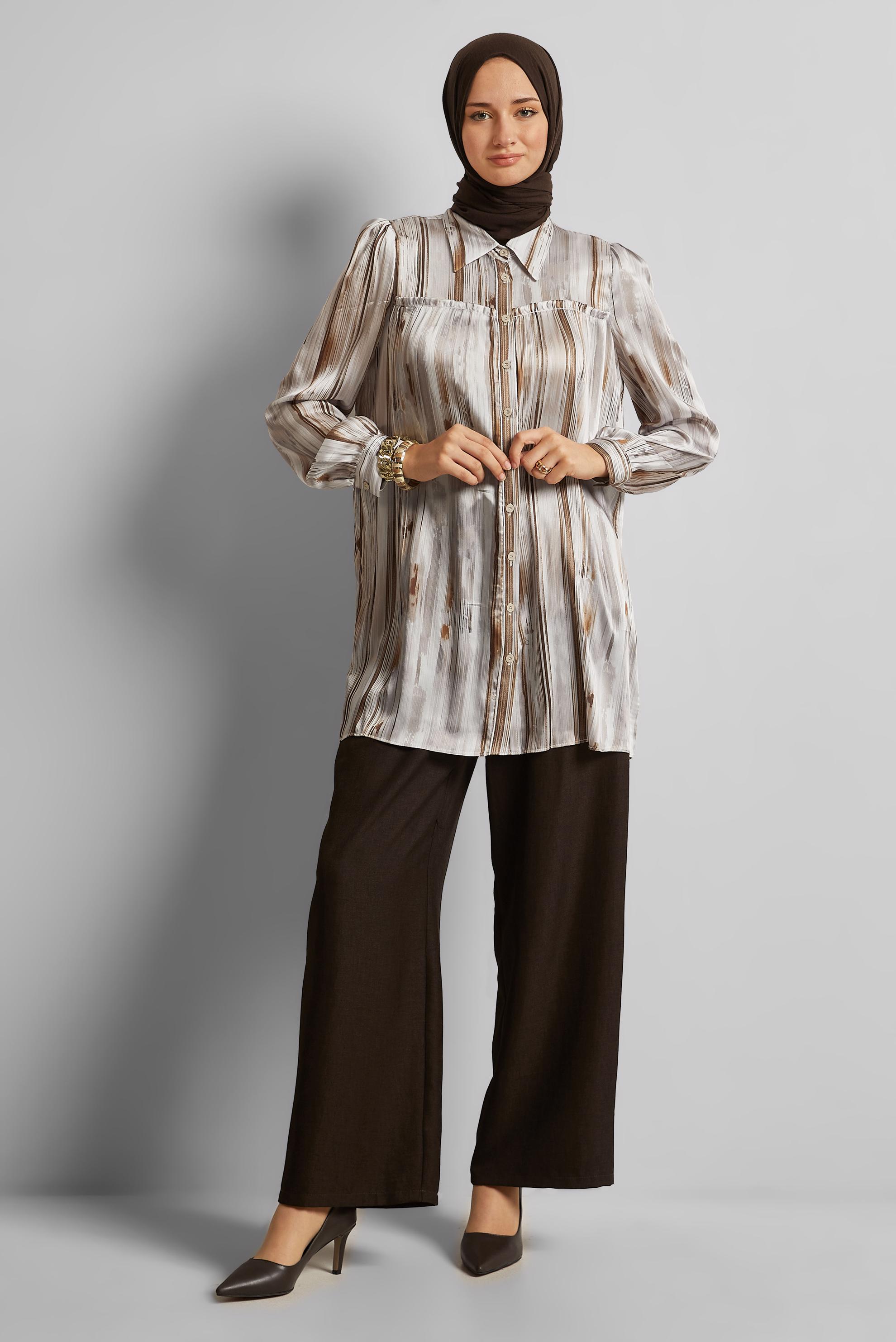 Tesettür giyim BAKIR / BRONZ SATEN GÖMLEK TUNİK 45407