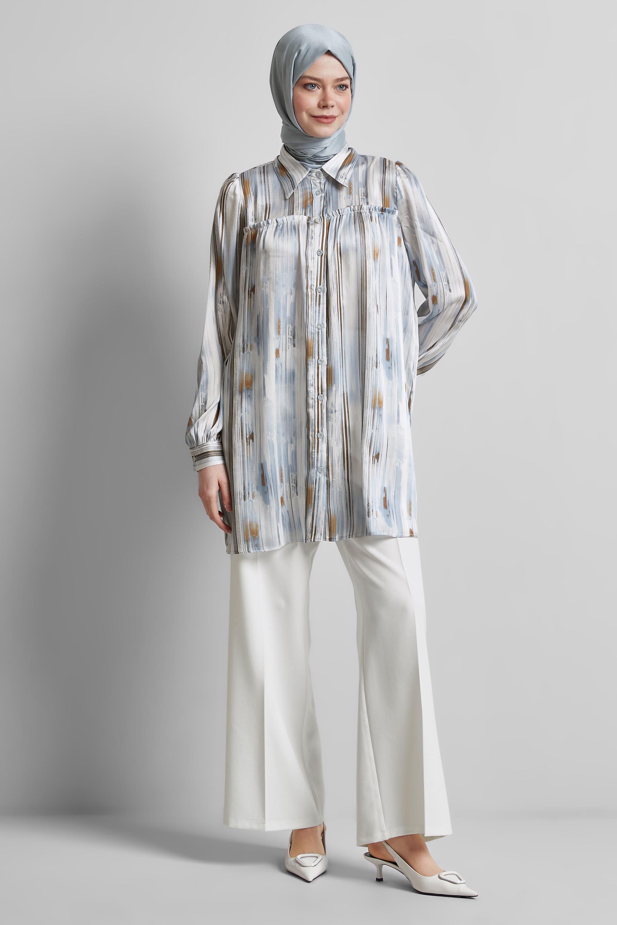 Tesettür giyim LACİVERT SATEN GÖMLEK TUNİK 45407