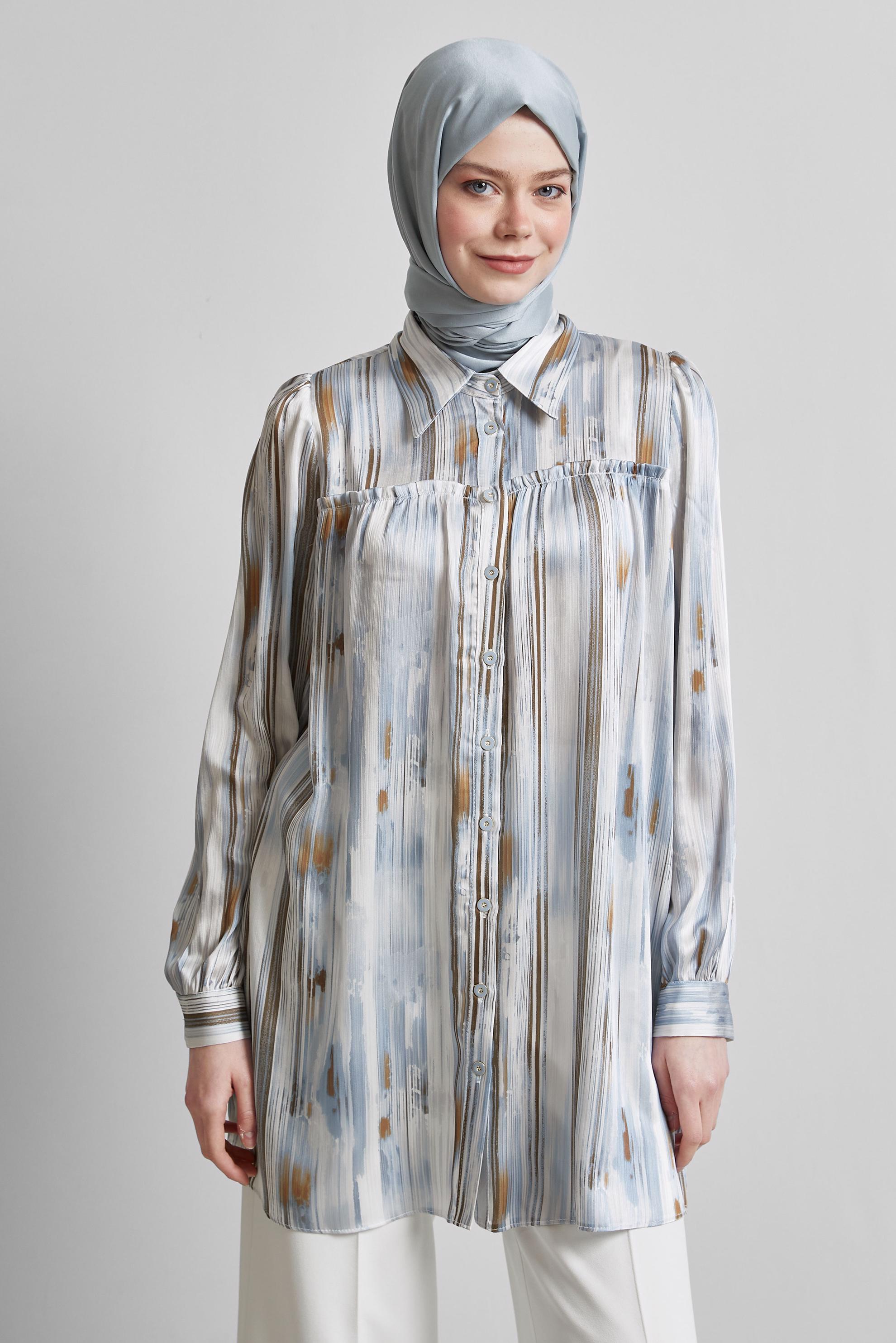 Tesettür giyim LACİVERT SATEN GÖMLEK TUNİK 45407