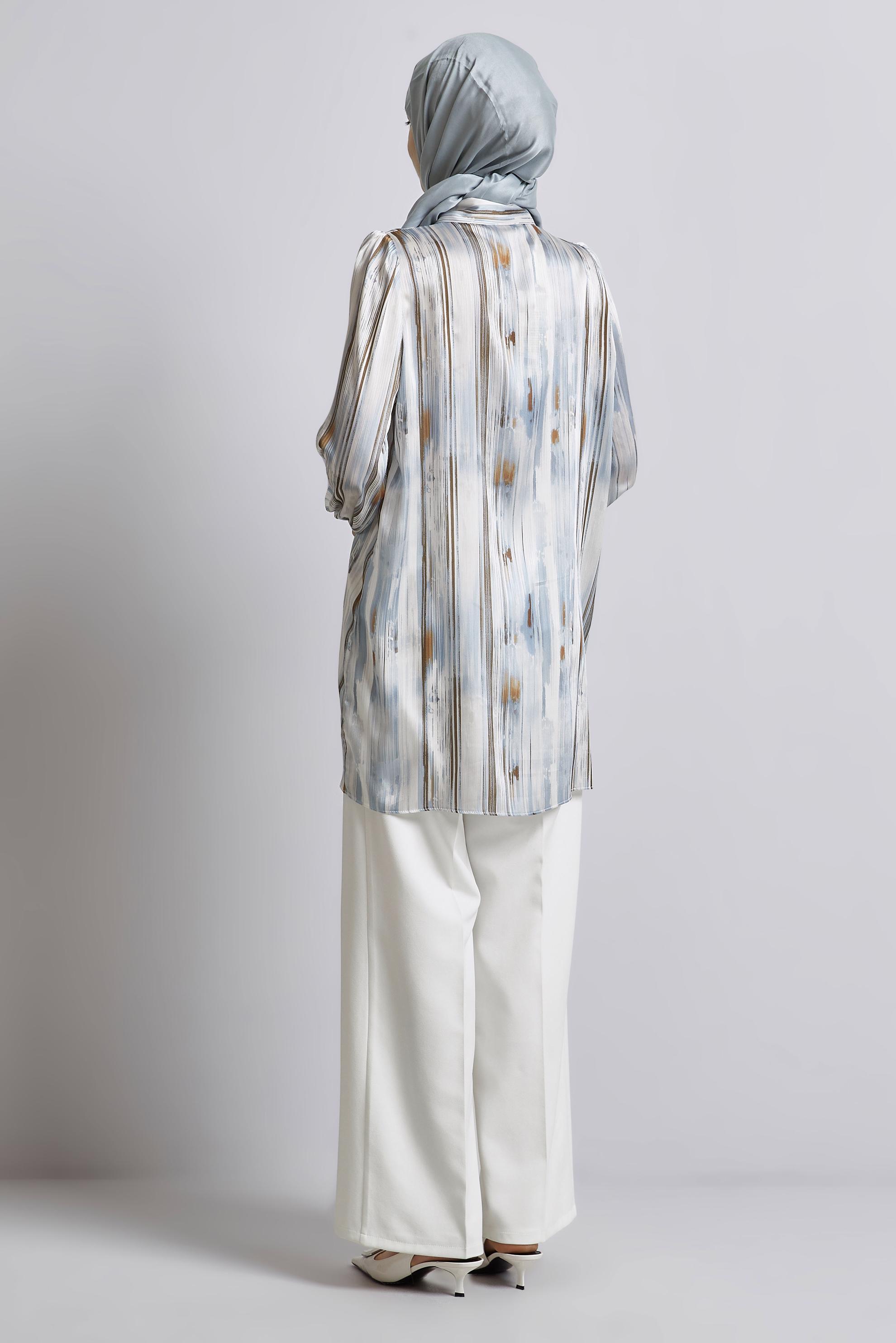 Tesettür giyim LACİVERT SATEN GÖMLEK TUNİK 45407