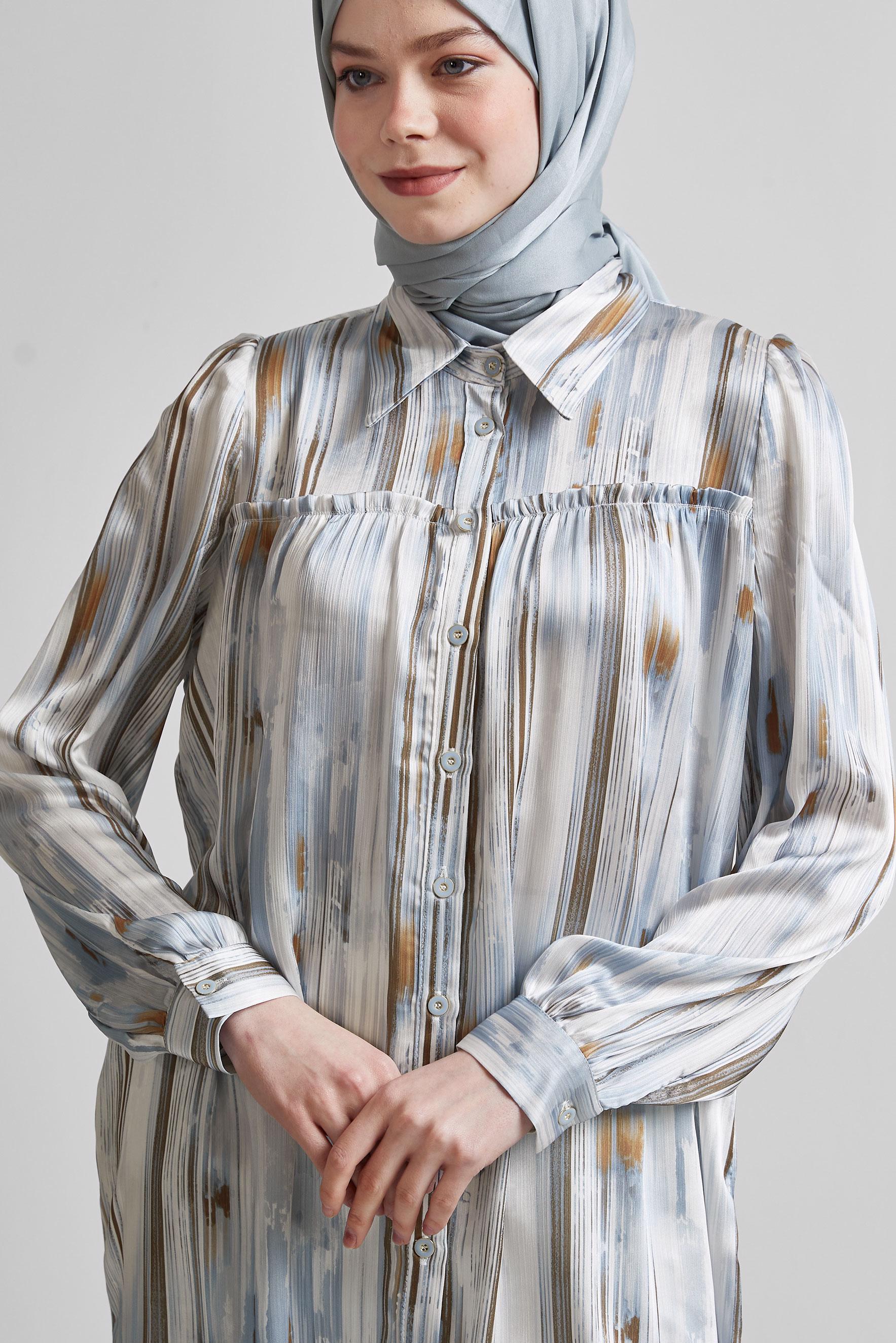 Tesettür giyim LACİVERT SATEN GÖMLEK TUNİK 45407