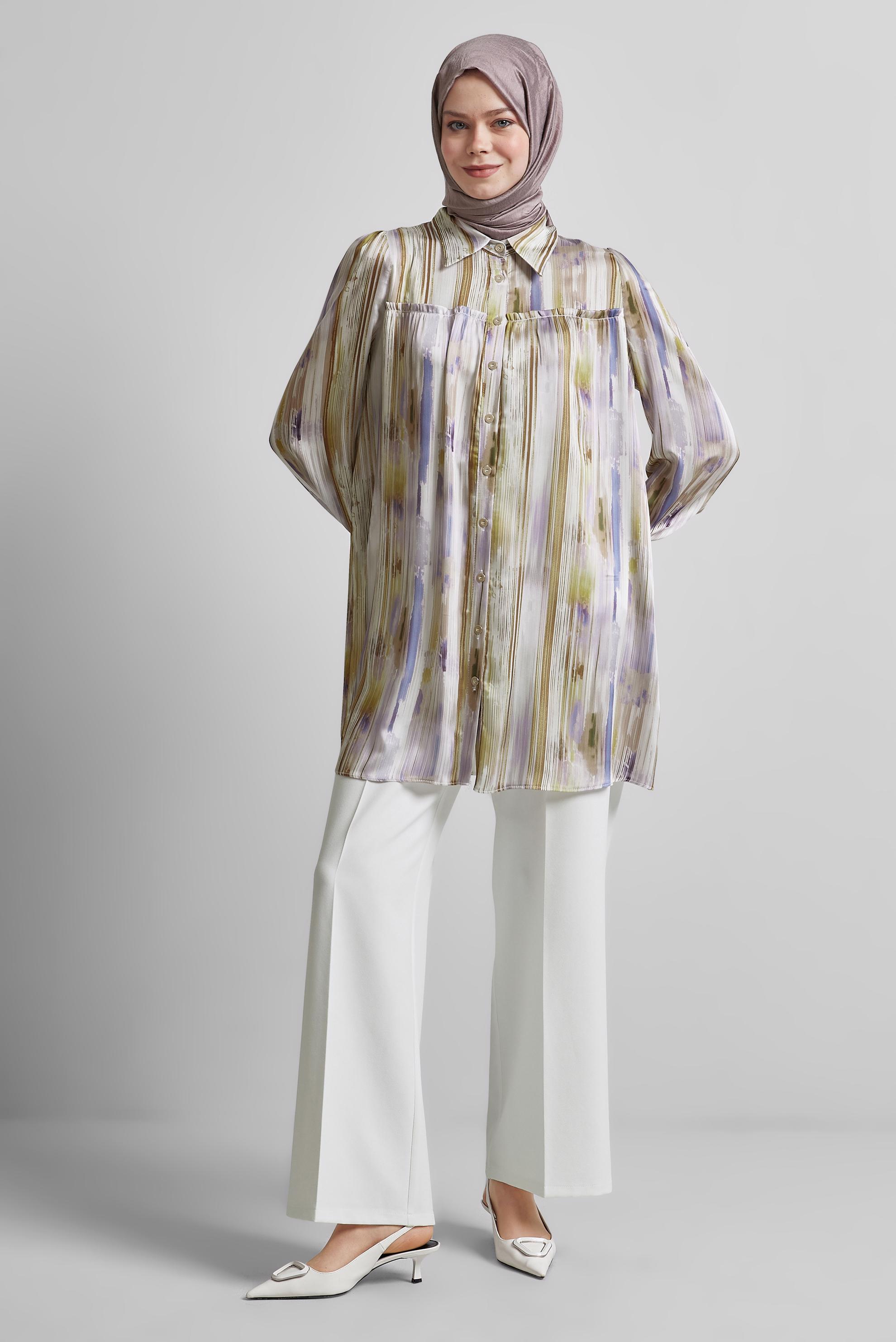 Tesettür giyim TABA SATEN GÖMLEK TUNİK 45407