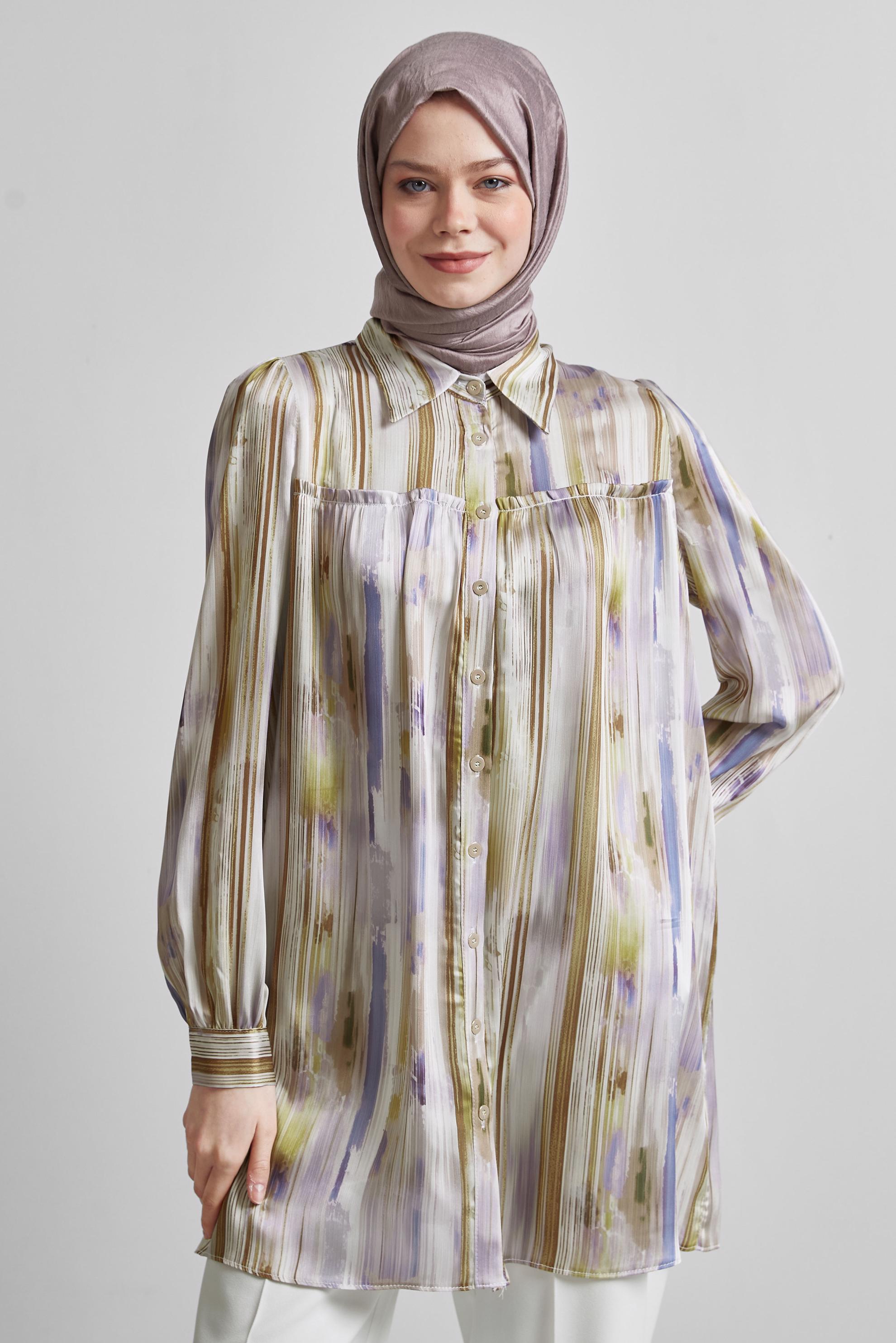 Tesettür giyim TABA SATEN GÖMLEK TUNİK 45407