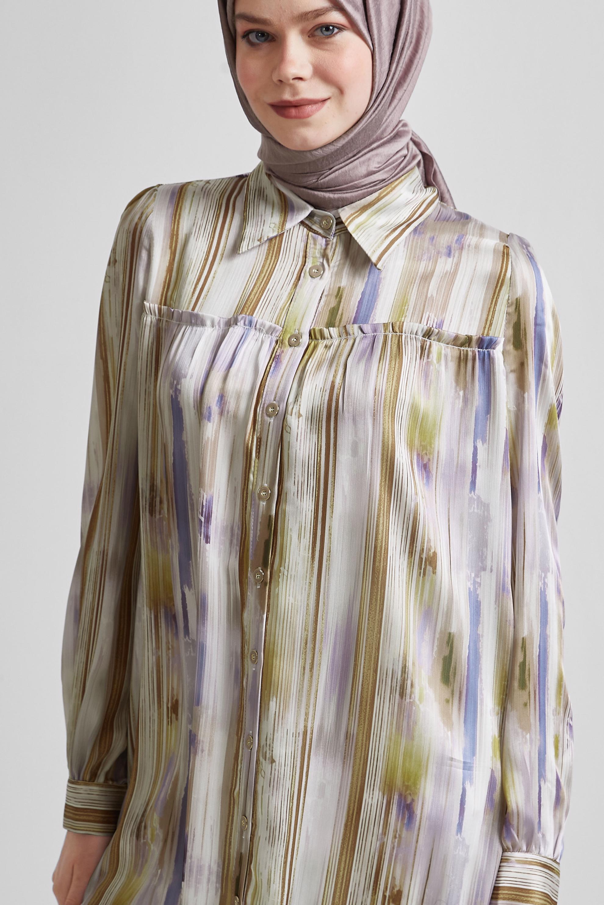 Tesettür giyim TABA SATEN GÖMLEK TUNİK 45407