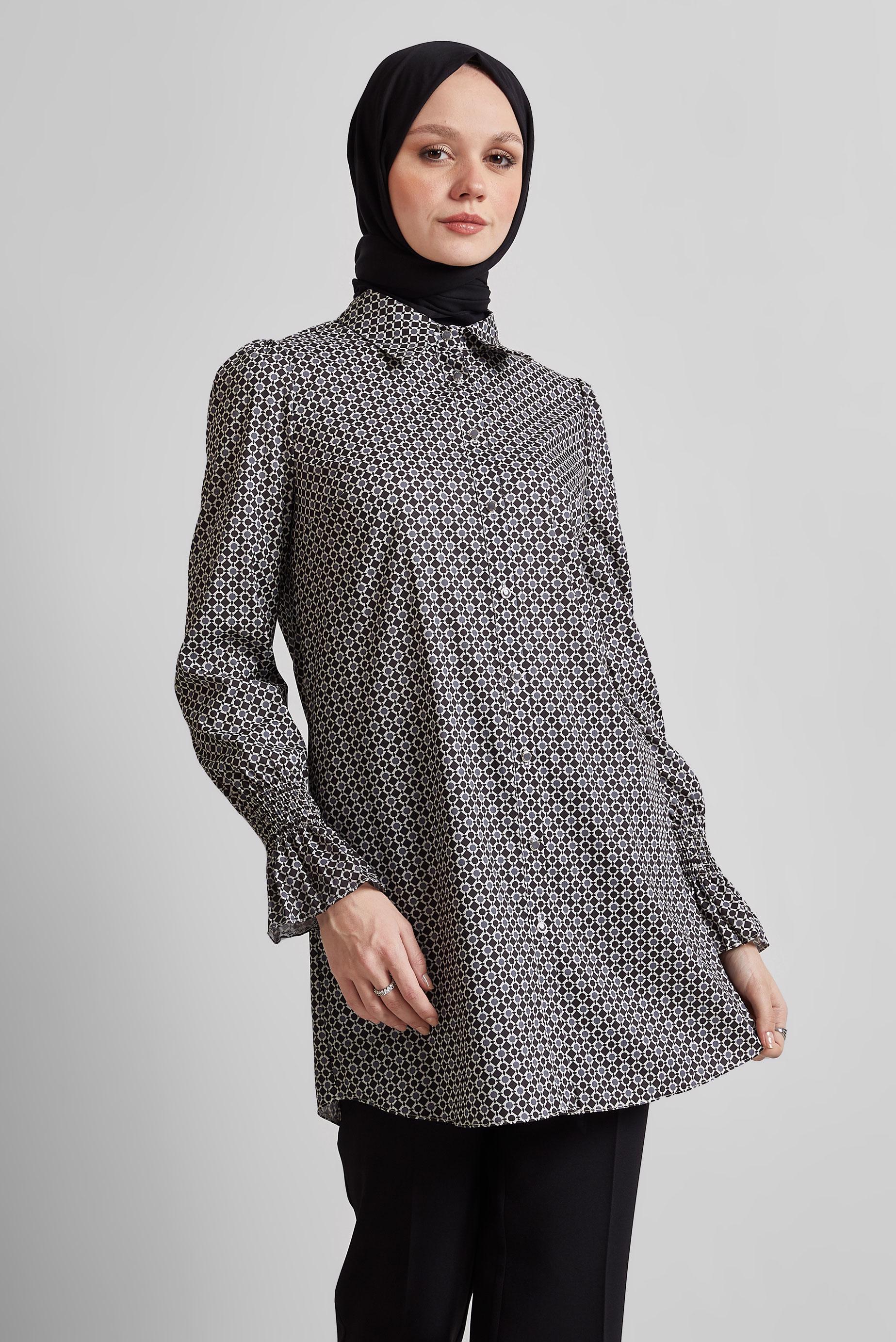 Tesettür giyim SİYAH DESENLİ TUNİK 45408