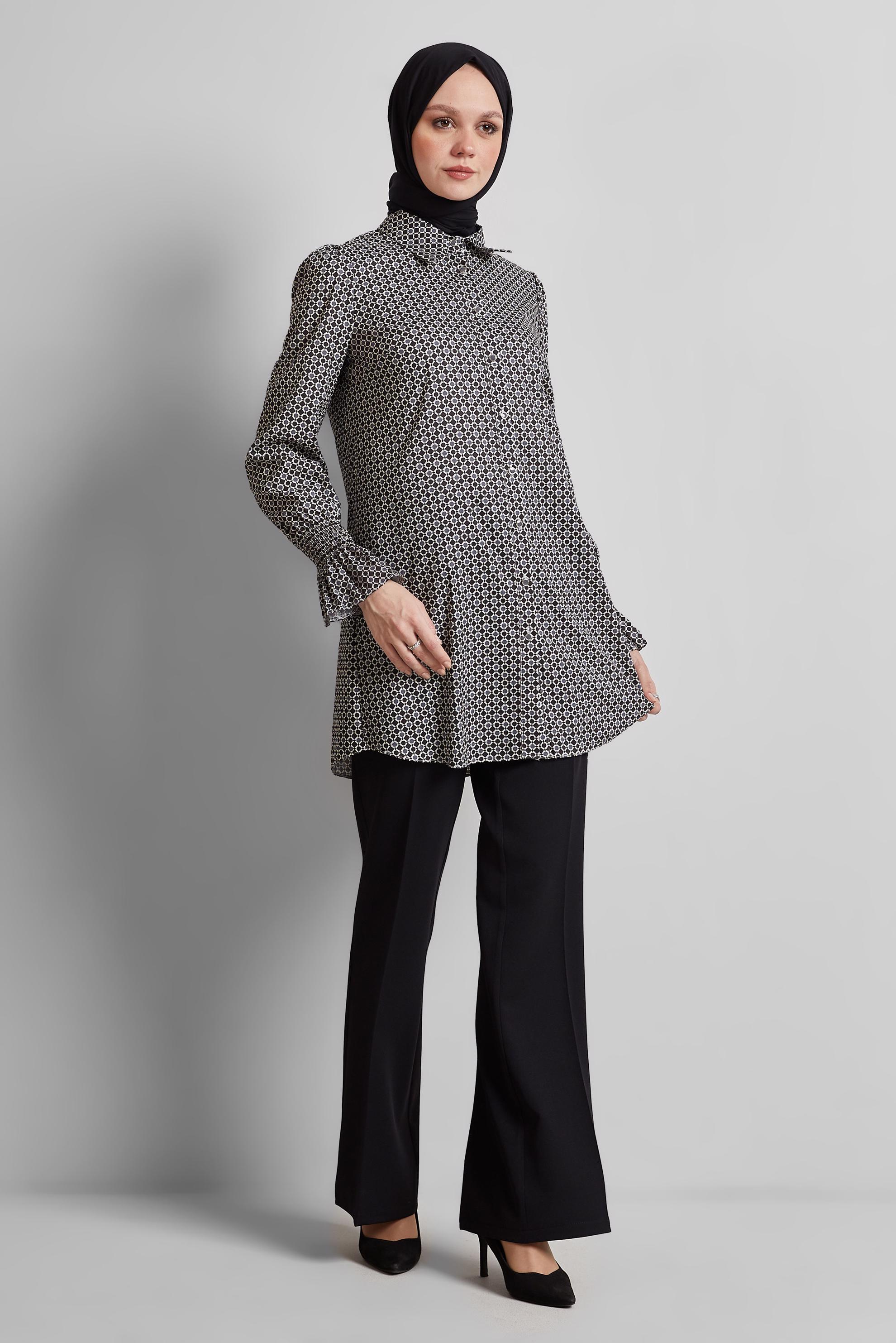 Tesettür giyim SİYAH DESENLİ TUNİK 45408