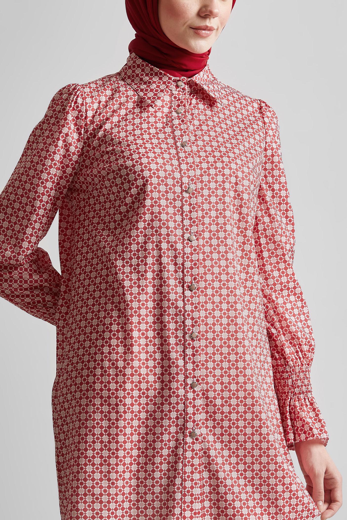 Tesettür giyim KIRMIZI DESENLİ TUNİK 45408