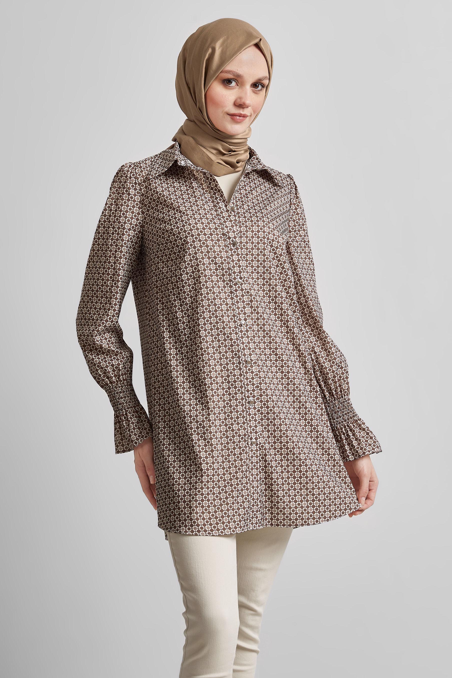 Tesettür giyim KAHVE DESENLİ TUNİK 45408