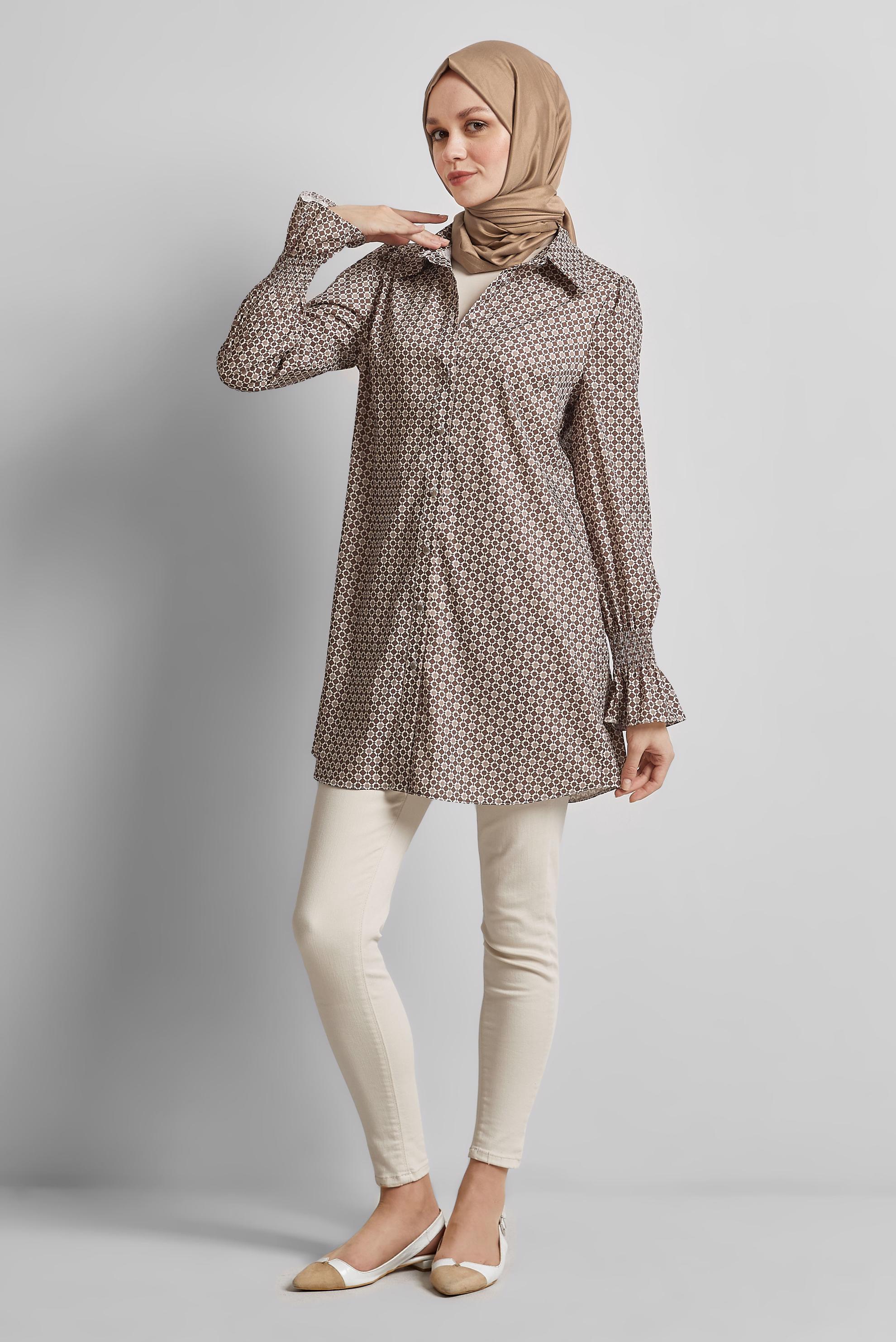 Tesettür giyim KAHVE DESENLİ TUNİK 45408