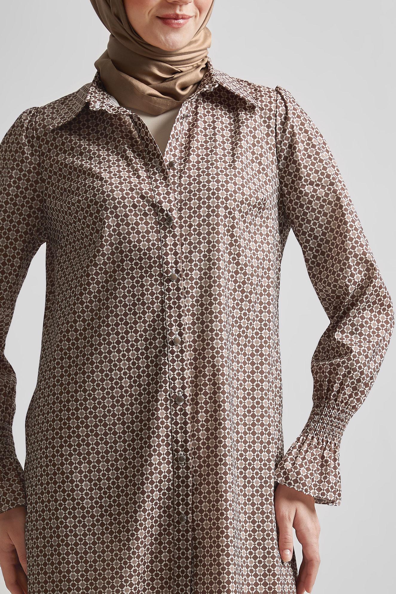 Tesettür giyim KAHVE DESENLİ TUNİK 45408