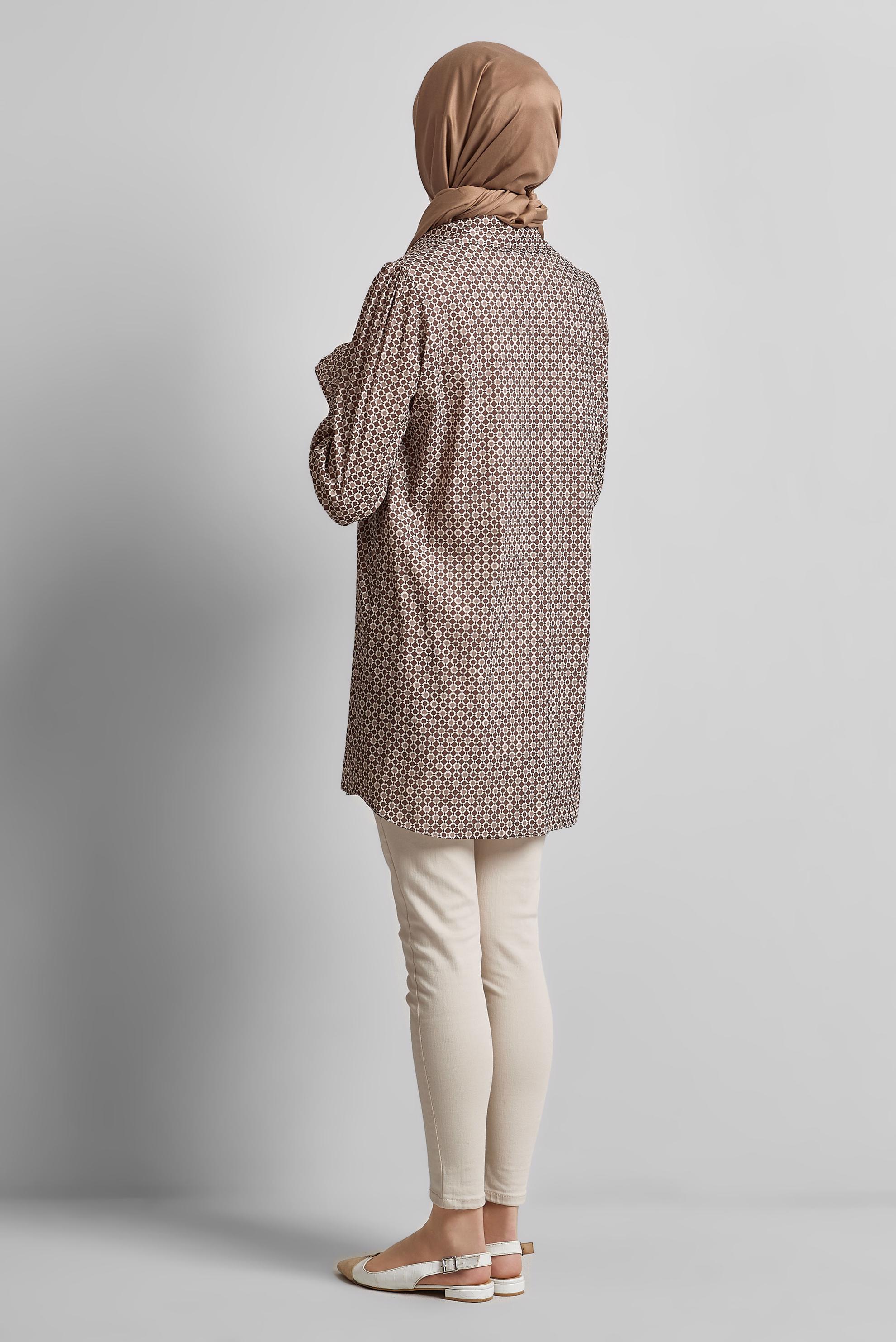 Tesettür giyim KAHVE DESENLİ TUNİK 45408