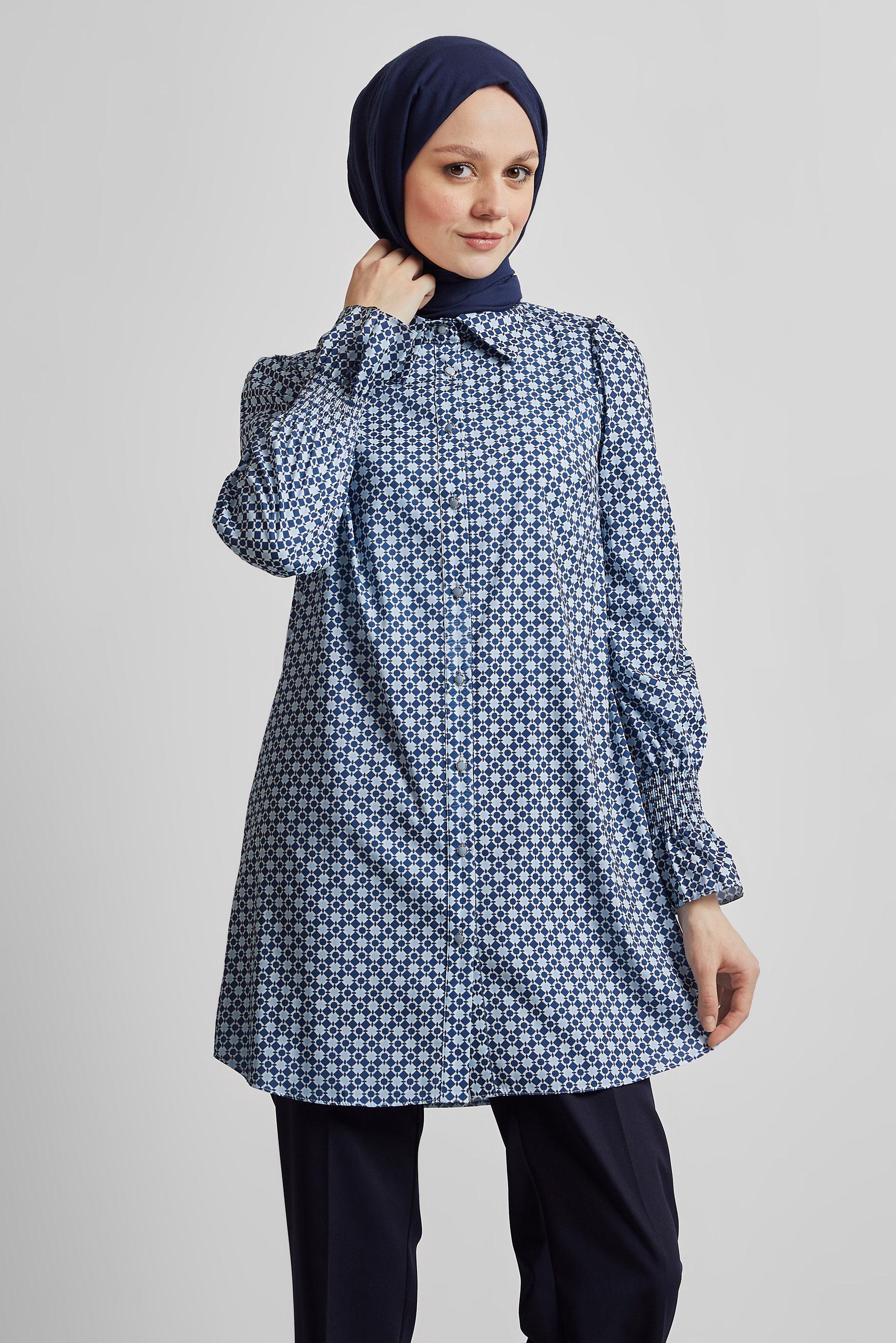 Tesettür giyim LACİVERT DESENLİ TUNİK 45408