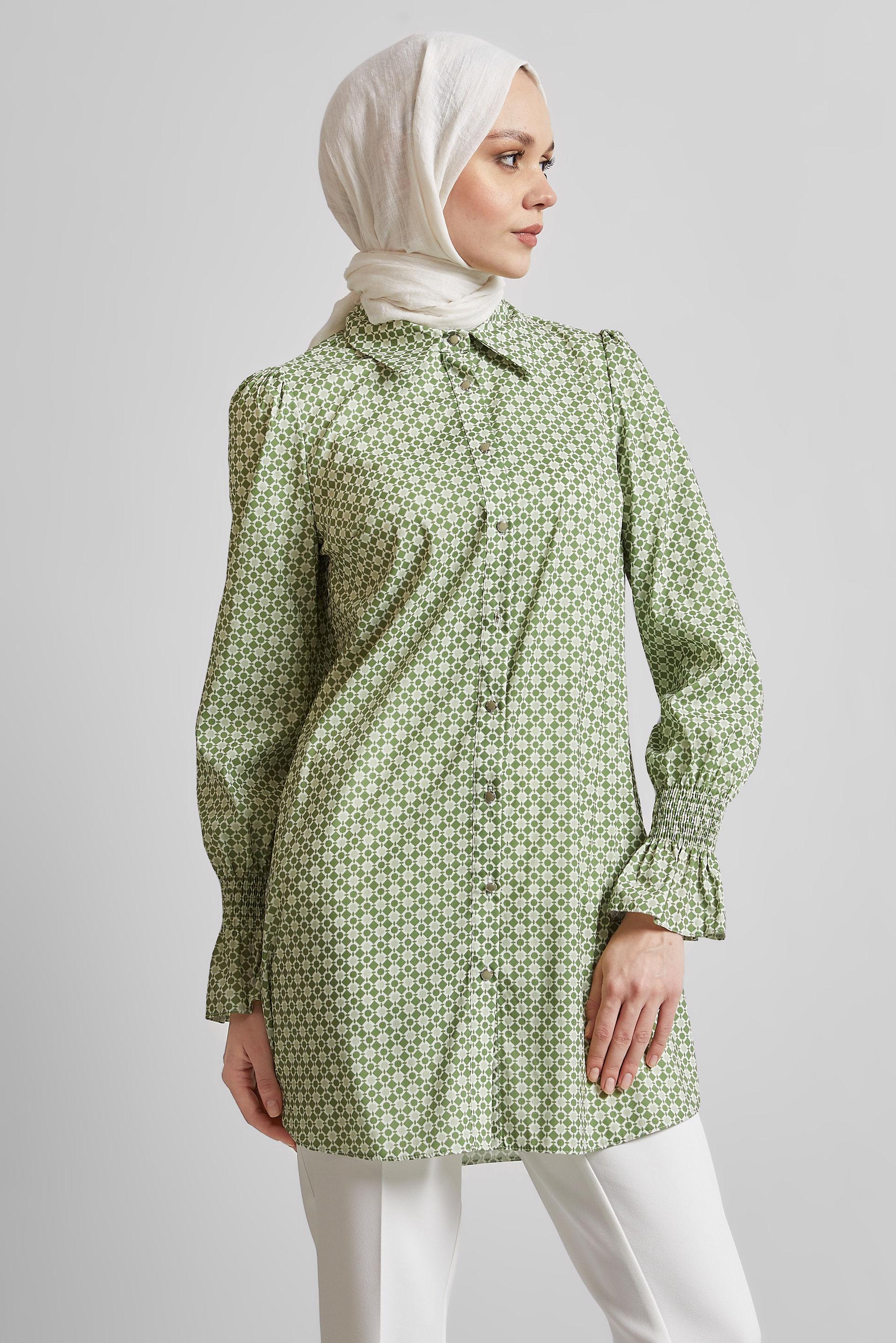 Tesettür giyim YEŞİL DESENLİ TUNİK 45408