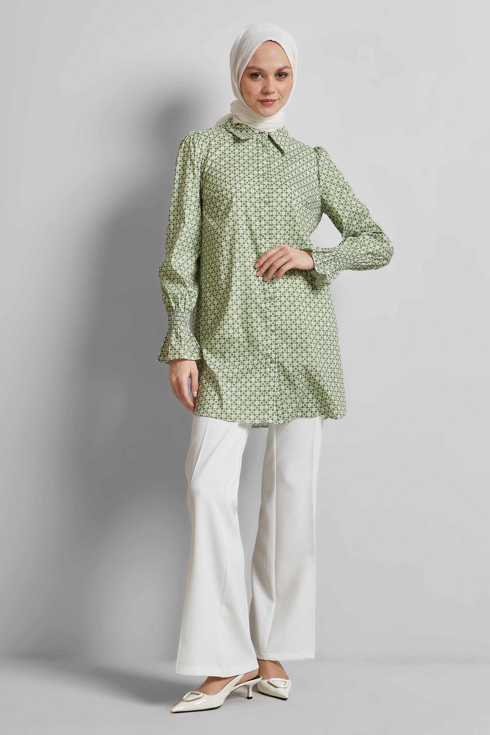 Tesettür giyim YEŞİL DESENLİ TUNİK 45408