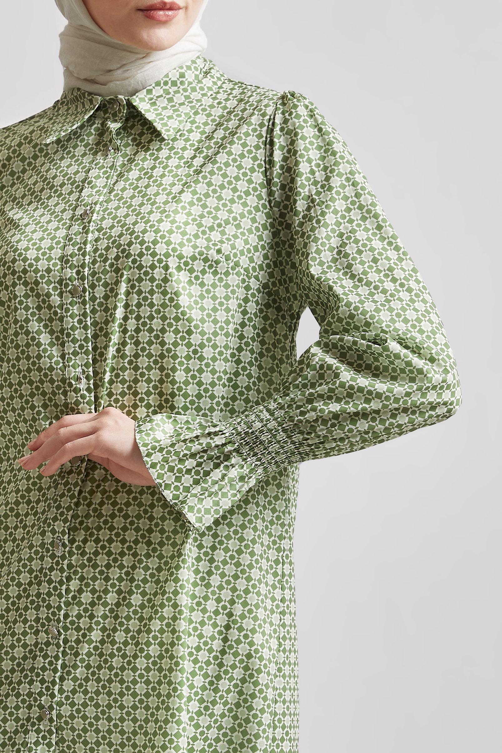 Tesettür giyim YEŞİL DESENLİ TUNİK 45408