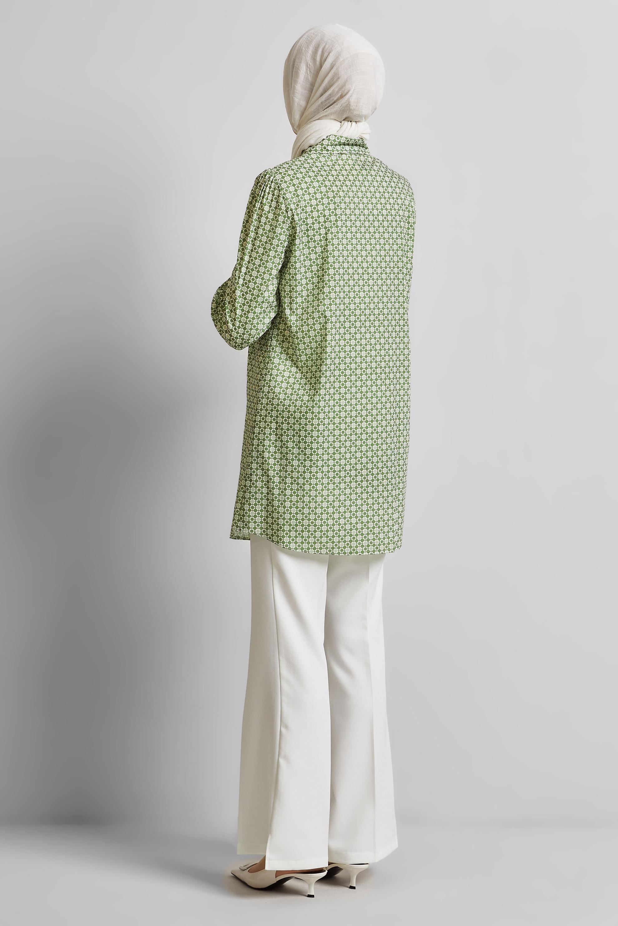 Tesettür giyim YEŞİL DESENLİ TUNİK 45408