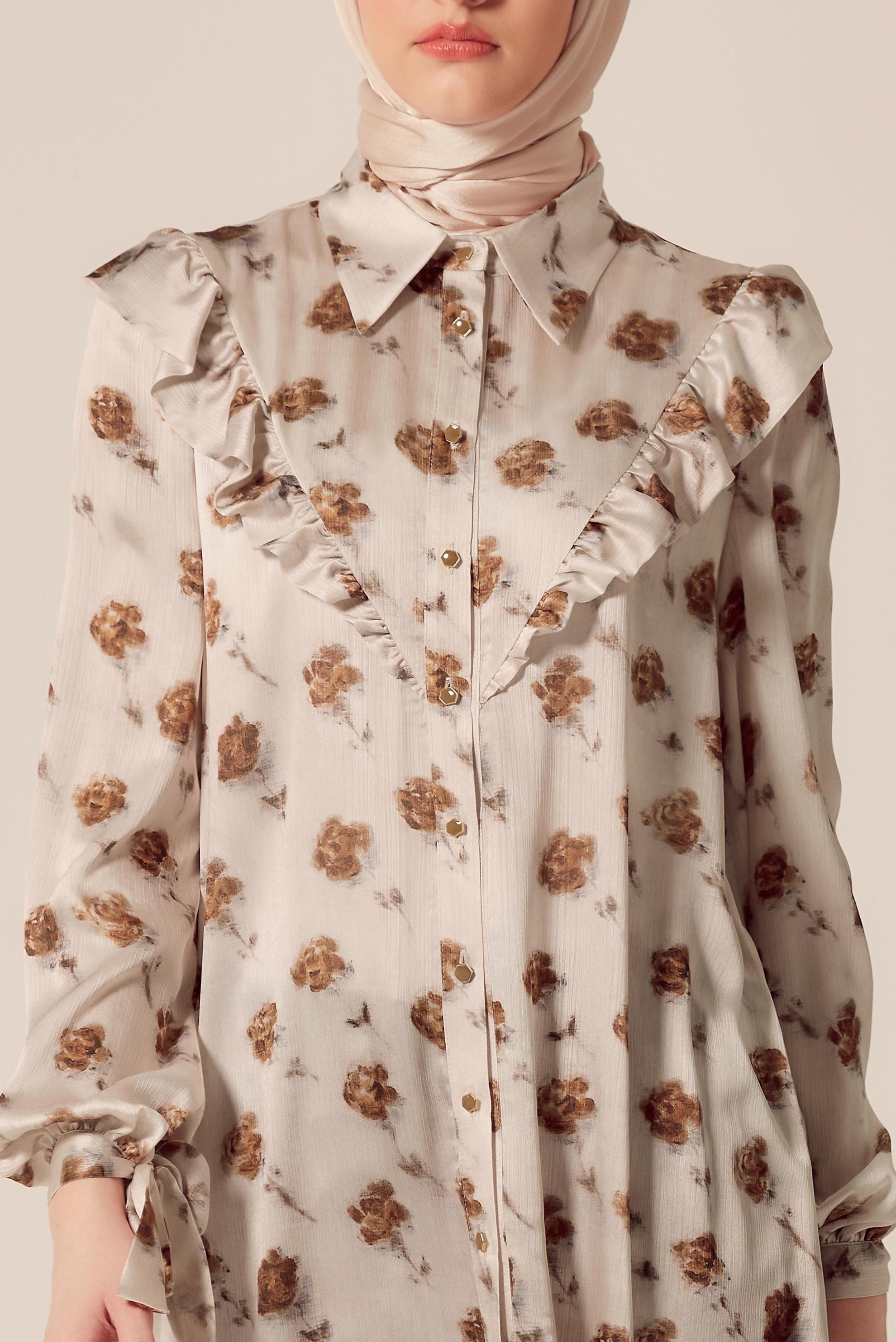 Tesettür giyim BAKIR / BRONZ DESENLİ SATEN TUNİK 45410