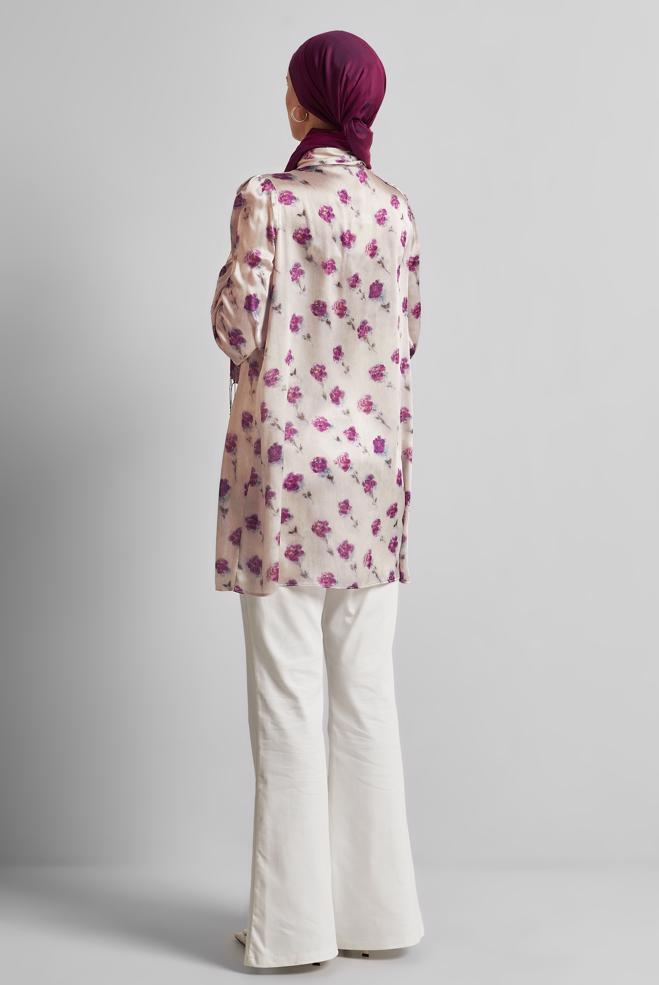 Hijab-Kleidung FUCHSIE GEMUSTERTE SATIN-TUNIKA 45410 - ALVİNA