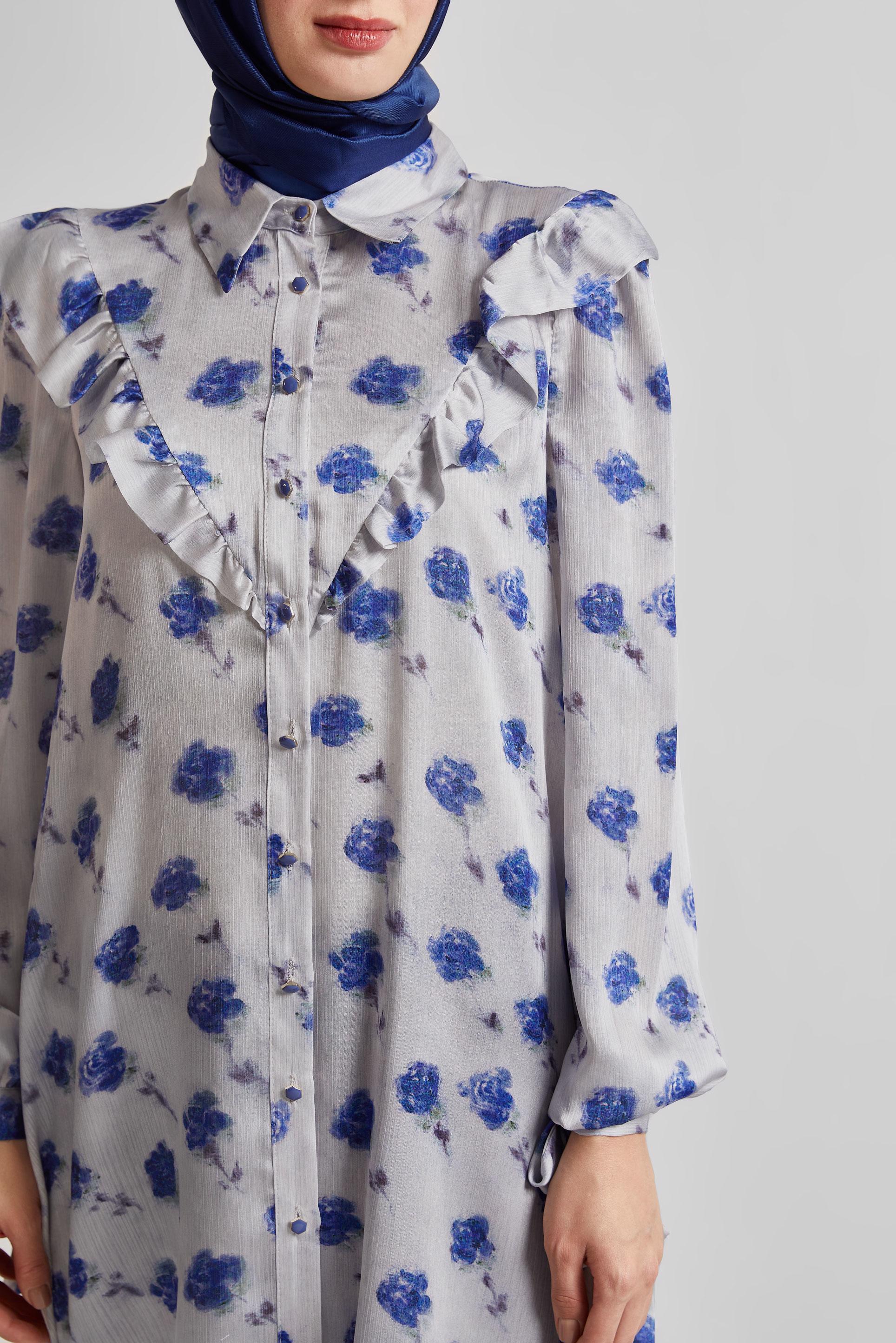 Tesettür giyim LACİVERT DESENLİ SATEN TUNİK 45410