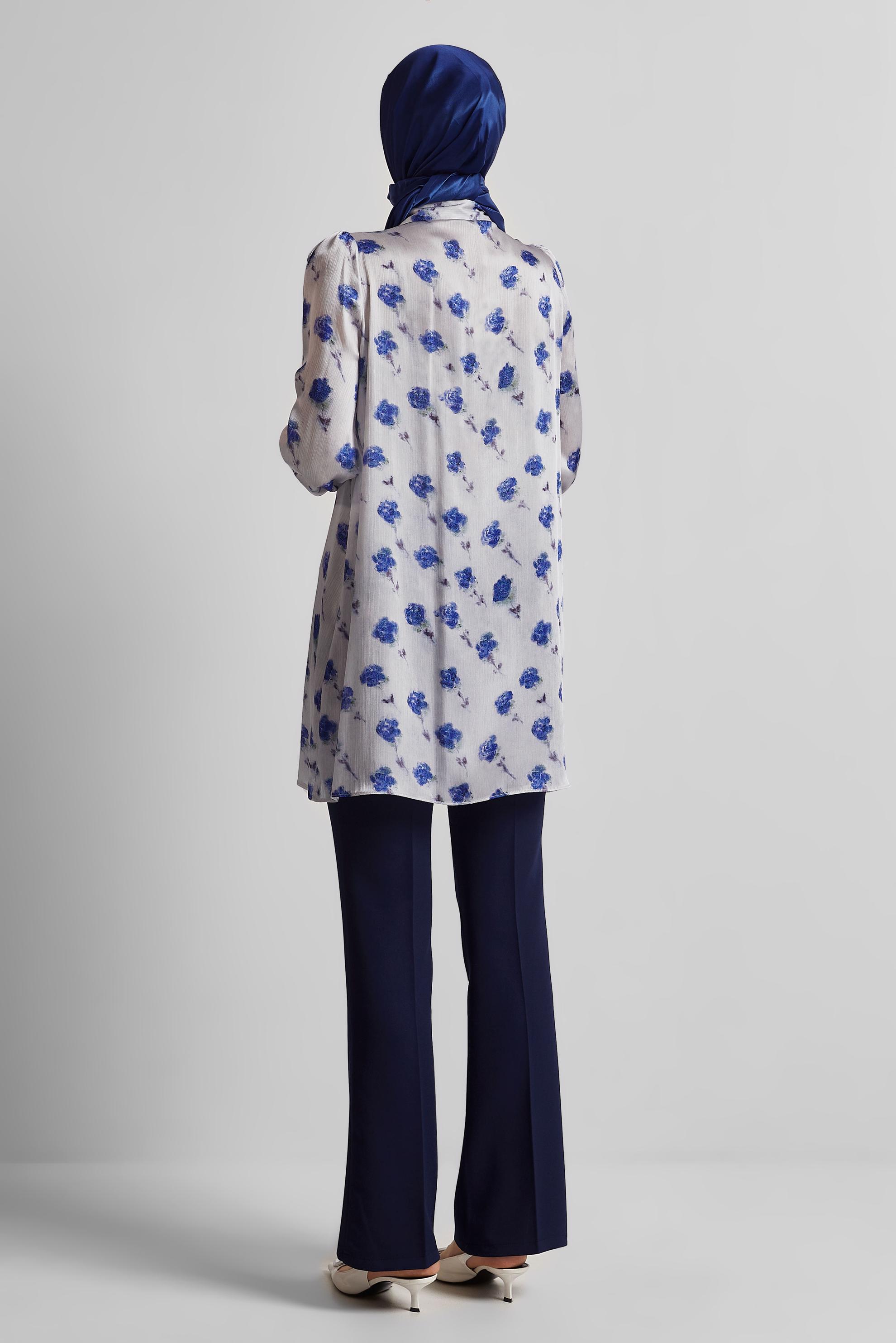 Tesettür giyim LACİVERT DESENLİ SATEN TUNİK 45410